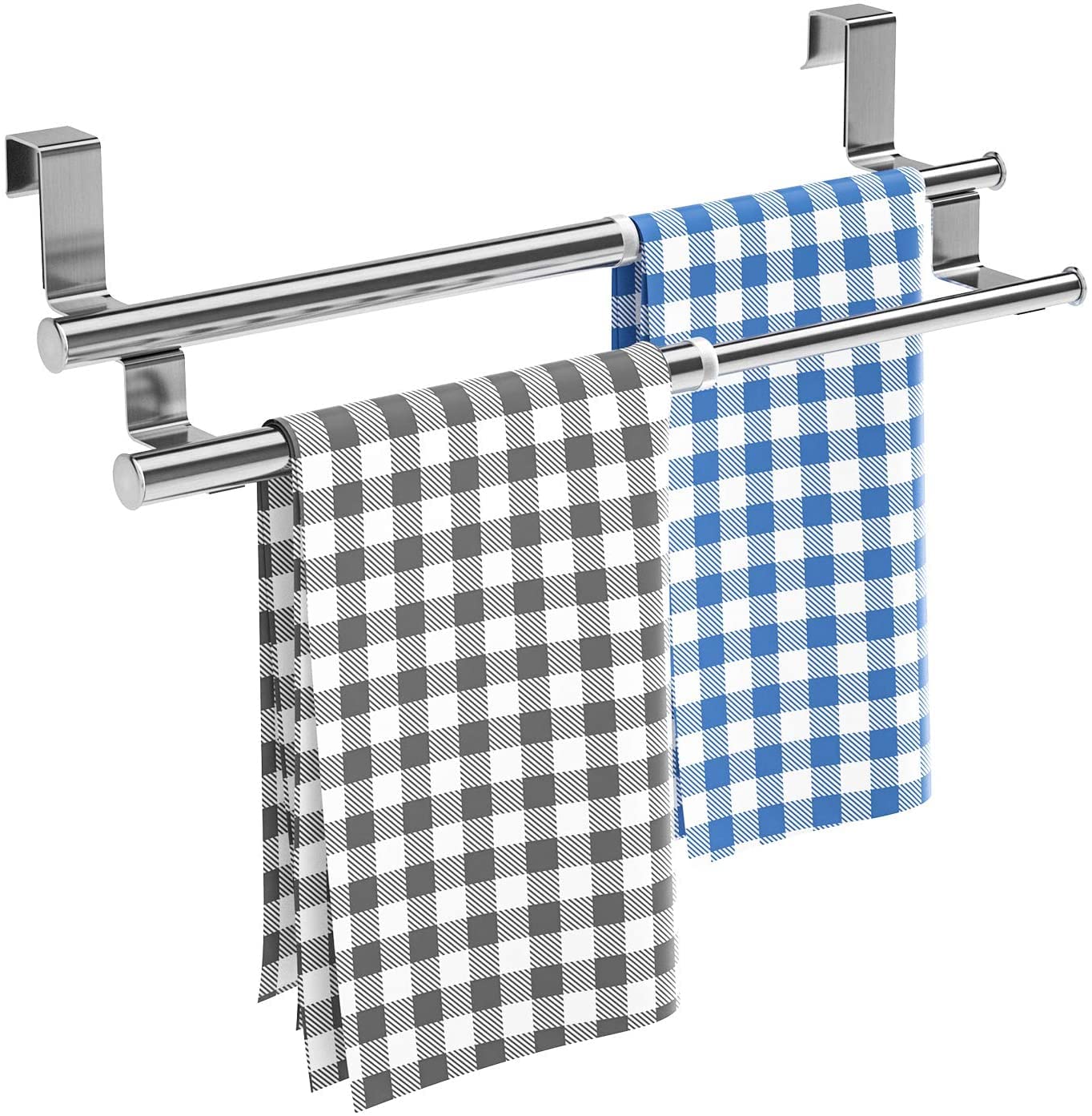 HapiRm Expandable Double Over The Cabinet Towel Holder - Stainless Steel Kitchen Towel Hanger for Inside/Outside Cupboard Doors (0.8in Fit, Silver) - Perfect for Organizing Kitchen Towels & Oven Mitts