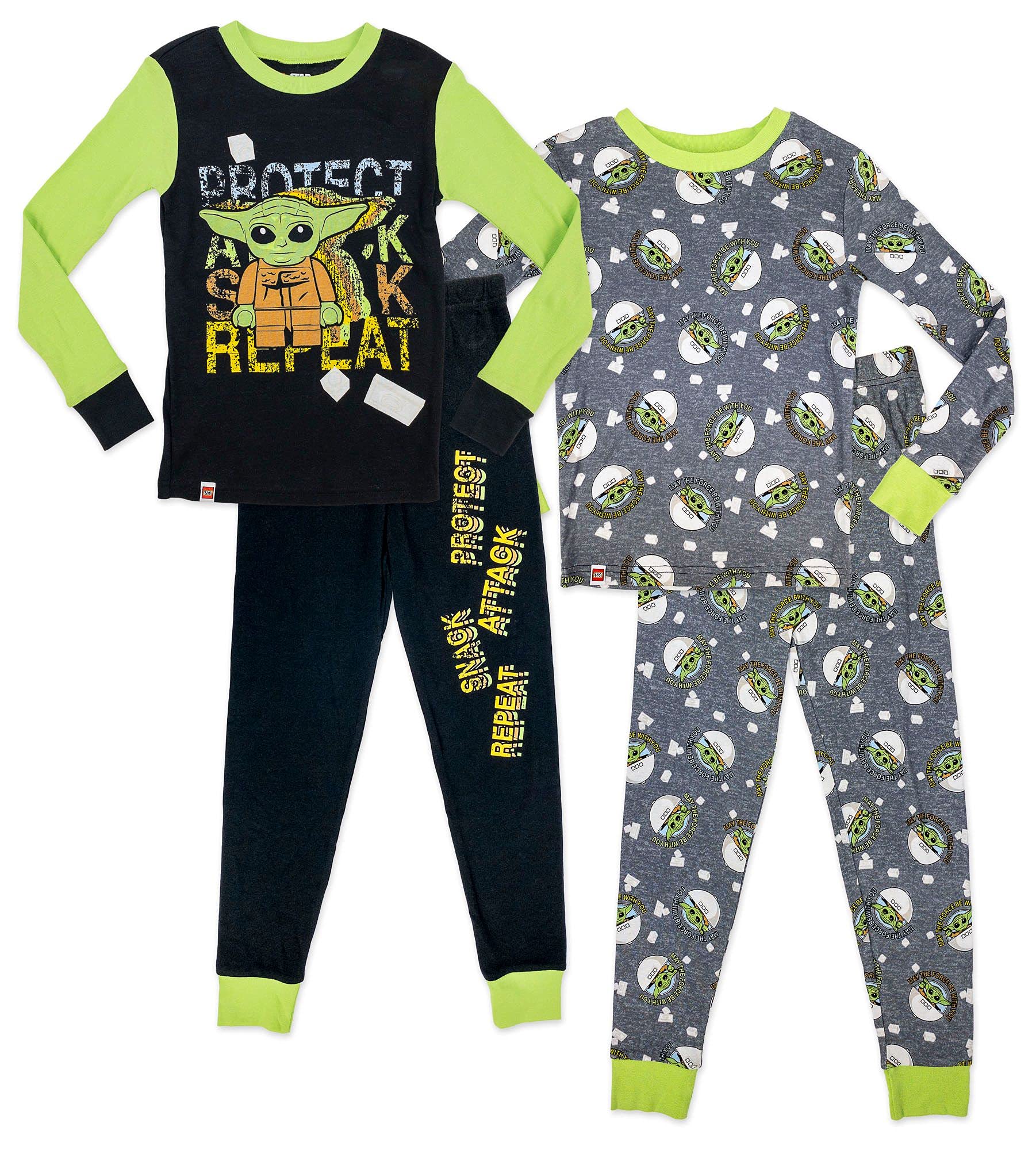 **Lego Star Wars Boys' Grogu Baby Yoda 2-in-1 Cotton Pajama Set - Size 4 Green | Soft & Comfortable Sleepwear for Kids, Perfect for Bedtime & Playtime**