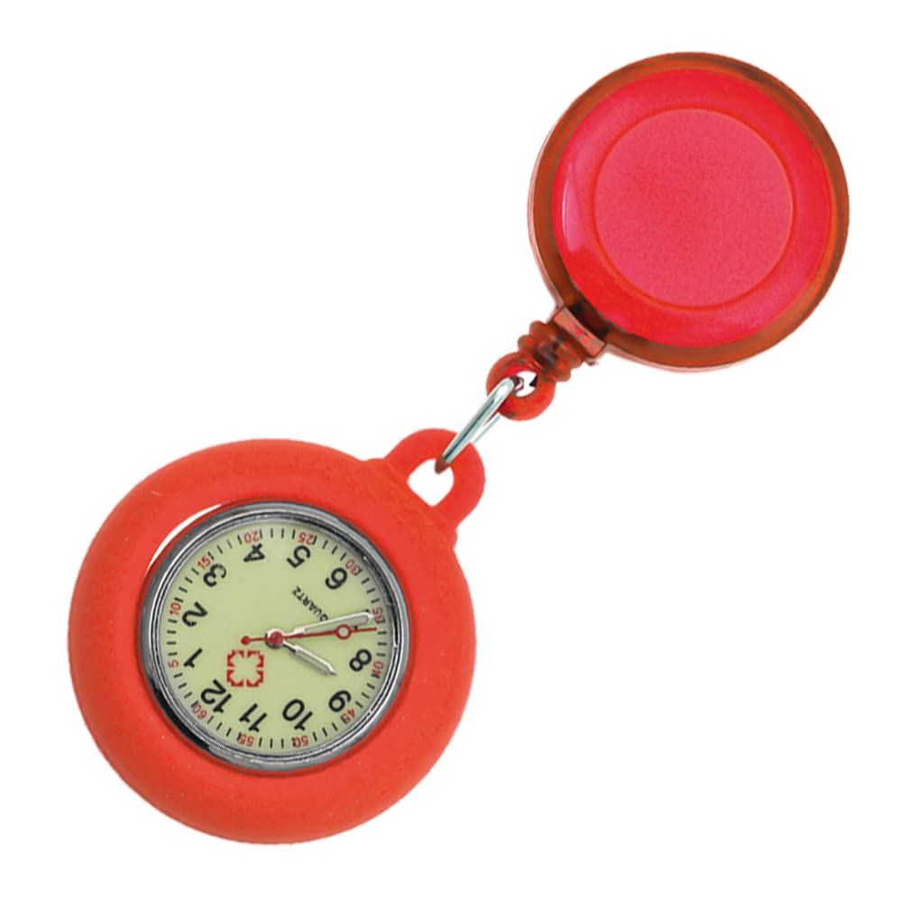 ULTECHNOVO Retractable Nurse Fob Watch with Clip - Waterproof Medical Watch for Nurses & Doctors (Red) - Perfect for Hospital Shifts, Clinical Use & Healthcare Professionals