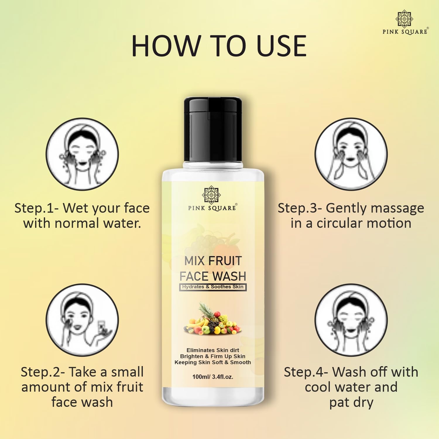 Pink Square Mix Fruit Deep Cleansing Face Wash - 100ml Gentle Foaming Cleanser for All Skin Types | Brightening & Glowing Skin | Perfect for Daily Skincare Routine & Travel