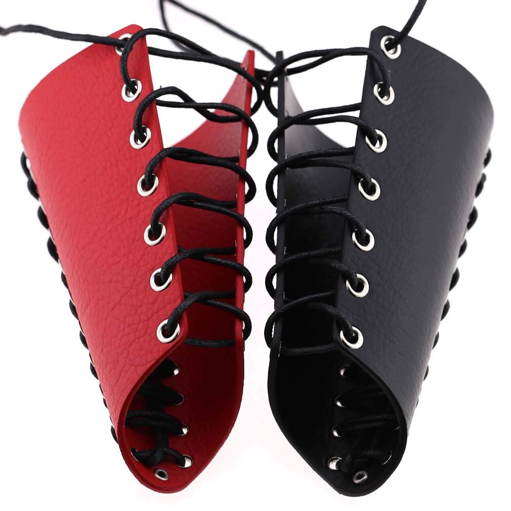 Unisex Faux Leather Gauntlet Wristband - Punk Gothic Rock Bracelet with Lace Up Design - Wide Arm Armor Cuff for Men & Women - Perfect for Concerts, Cosplay, Halloween and Alternative Fashion