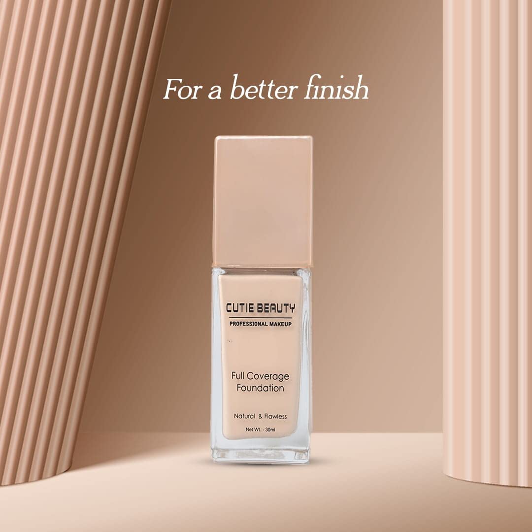 Cutie Beauty Professional Full Coverage Foundation - Natural & Flawless Finish, Long-Lasting, Oil-Free (Beige) | Perfect for Daily Wear, Special Occasions & Photography