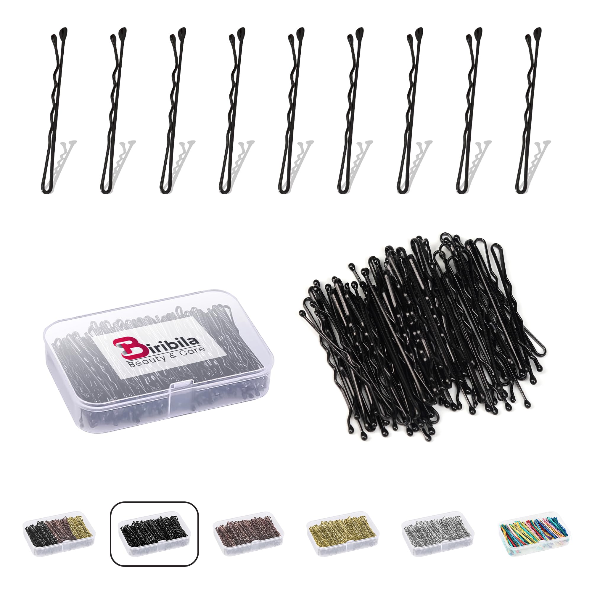 Biribila 150 Bobby Pins – 5cm Long Hair Pins for Women with Storage Box – Strong Hair Grips & Kirby Grips for Thick Hair, Secure Hair Clips for All Hair Types – Perfect for Updos, Braids & Everyday Styling