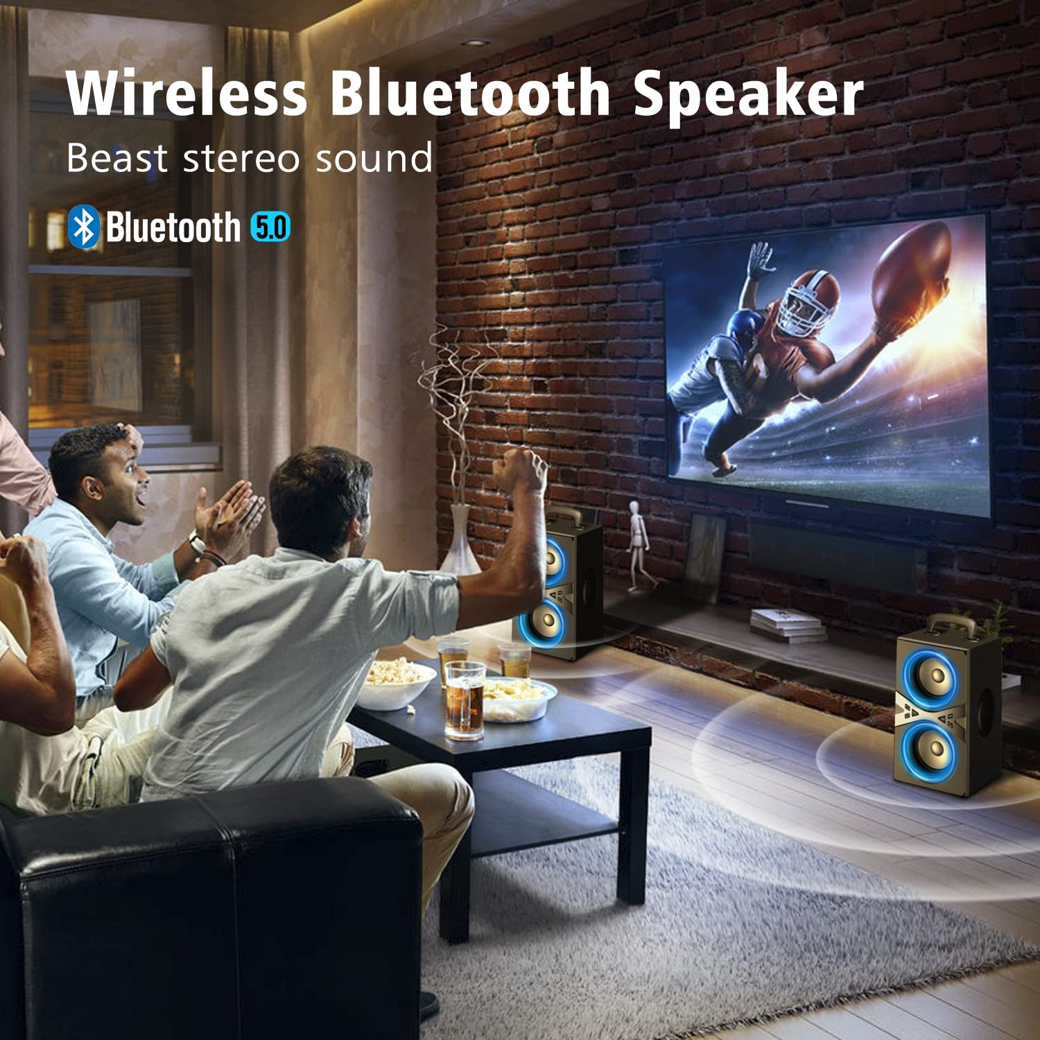 Wireless Bluetooth Speaker with LED Lights, 100dB Loud Stereo Sound, 80W Peak Power, Bass Boost Technology, 30H Playtime - Portable TWS Speaker for Outdoor Parties, Beach, Camping & Home Use