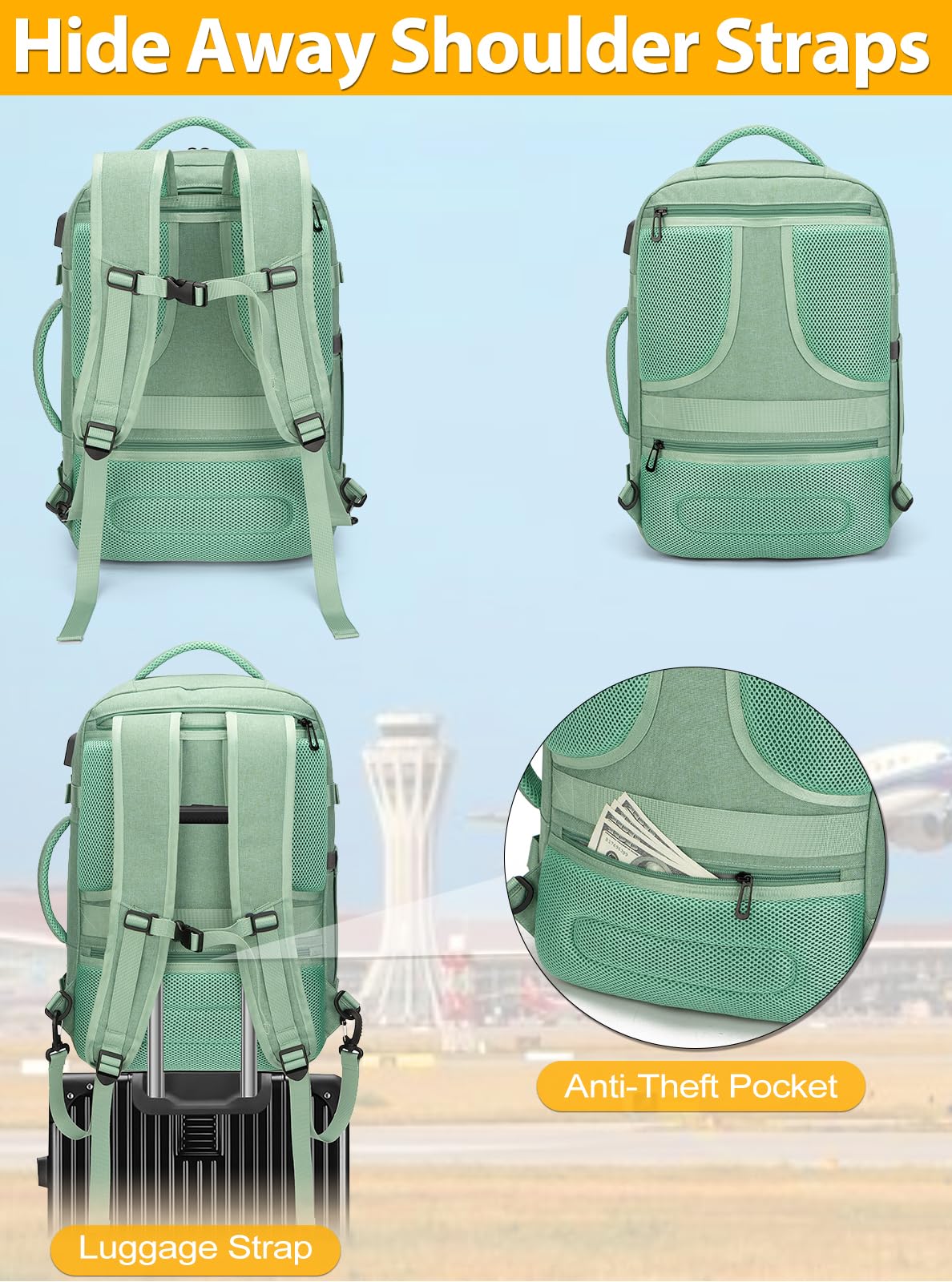 BAGODI 42L Flight Approved Travel Backpack with Laptop Compartment & Packing Cubes for Business Travel