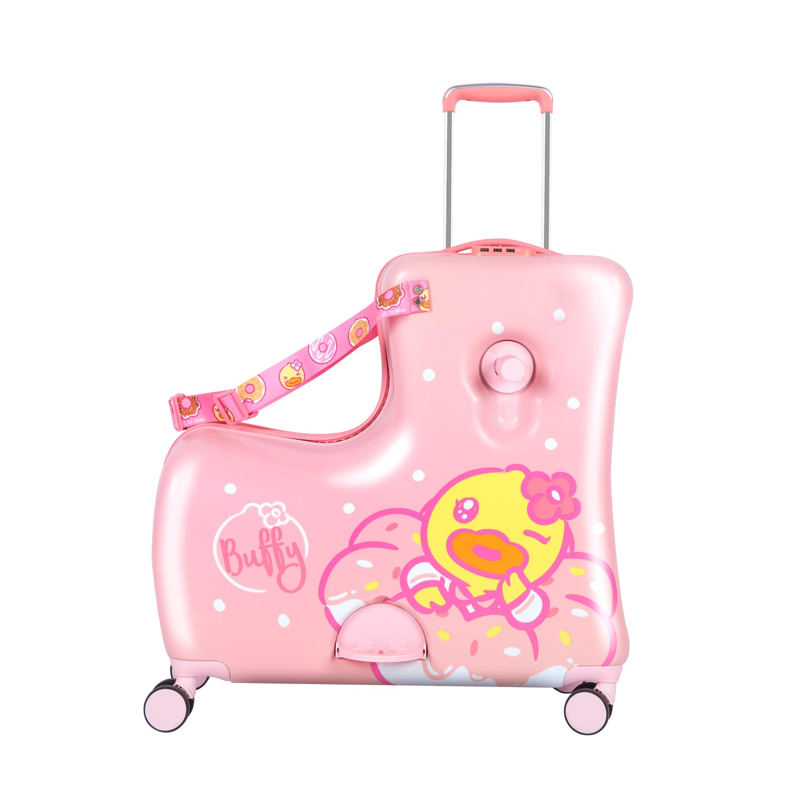 **Kids Ride-On Suitcase with Wheels & Password Lock - 24 Inch Pink Flower Rolling Luggage for Children - Fun Travel Carry-On Trolley for Airports, Vacations & Family Trips**