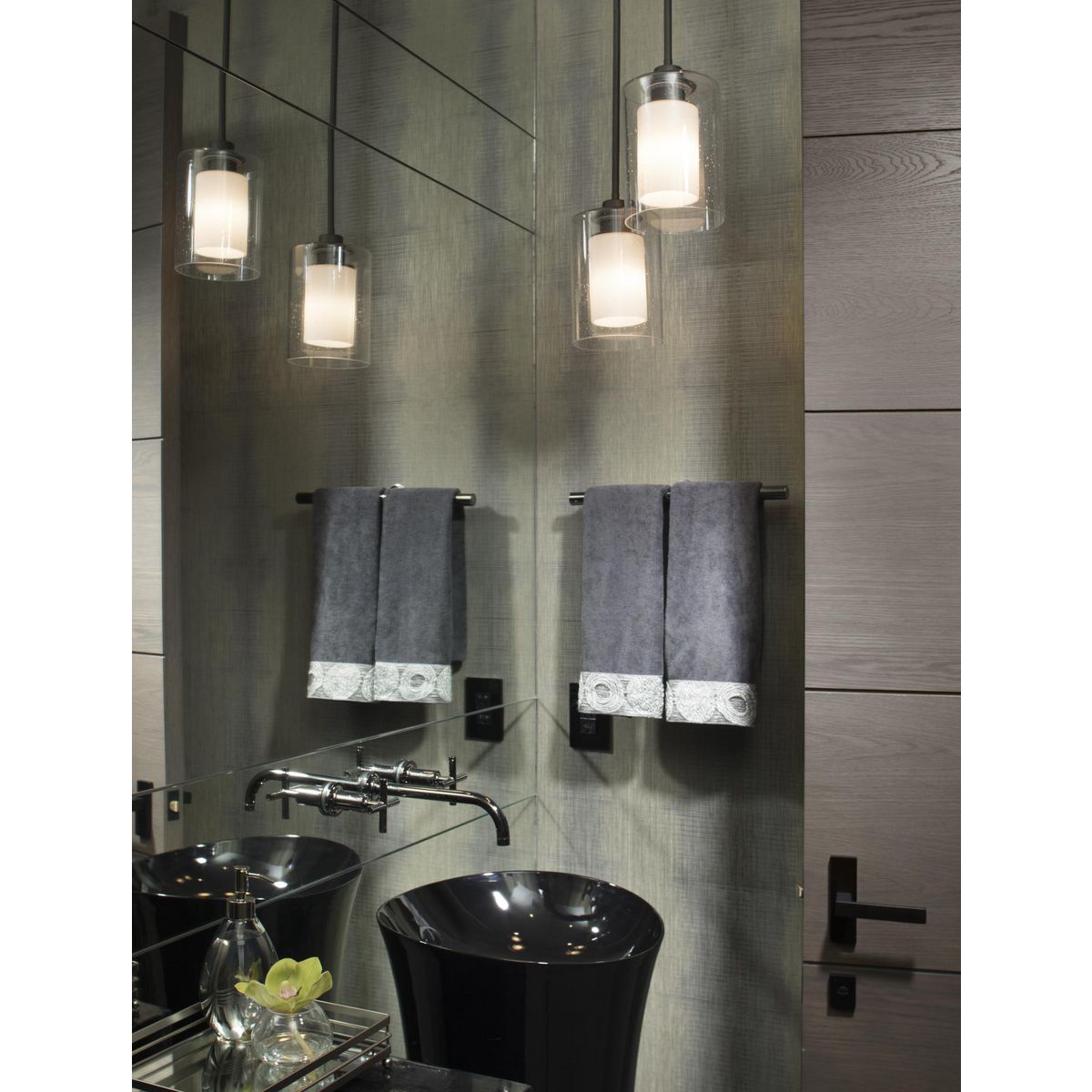 Vintage Double Glass Pendant Light - White Etched Interior with Seeded Glass Exterior | Perfect for Kitchen Island, Dining Room & Bedroom Lighting