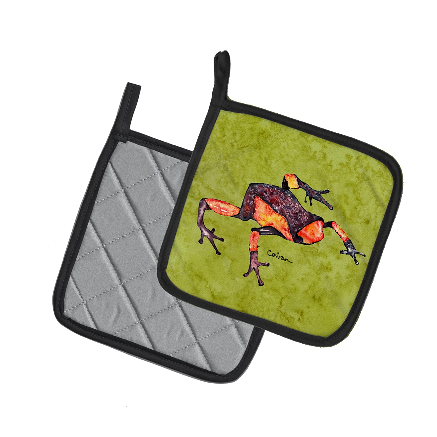Caroline's Treasures Frog Design Heat Resistant Pot Holders Set - 7.5x7.5 Inch Kitchen Oven Mitts for Cooking, Baking & BBQ - Cute Frog-Themed Potholders for Hot Pans & Baking Sheets