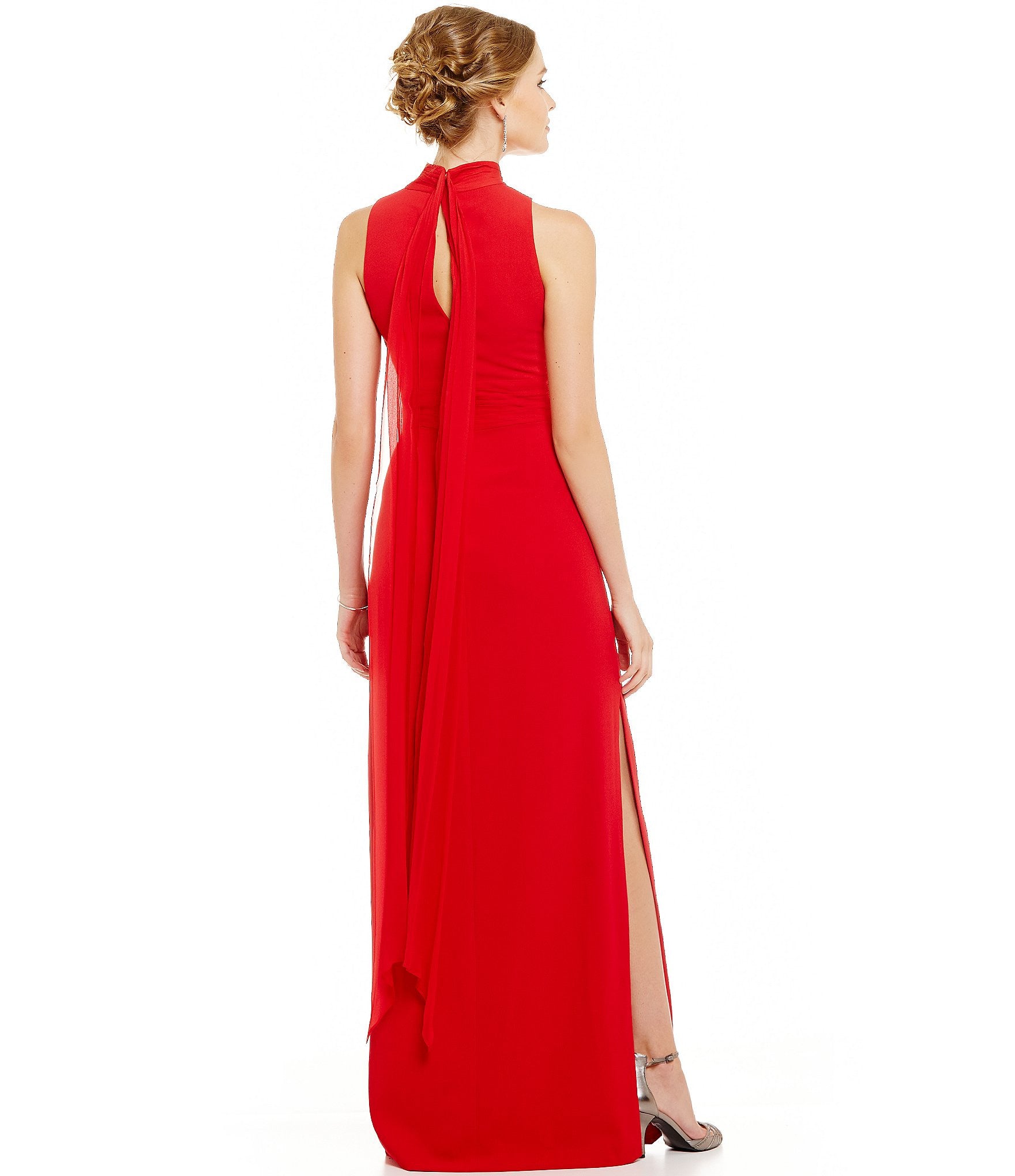 Aidan Mattox Chiffon High Neck Sleeveless Evening Gown in Garnet Red - Perfect for Prom, Formal Dinners & Special Occasions