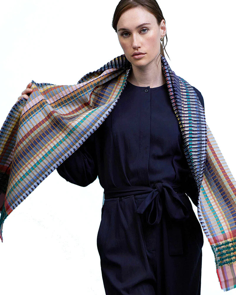 Wallace Sewell AllHallows Indigo Silk Block Scarf - Luxury Fashion Accessory for Women, Perfect for Office, Parties & Special Occasions