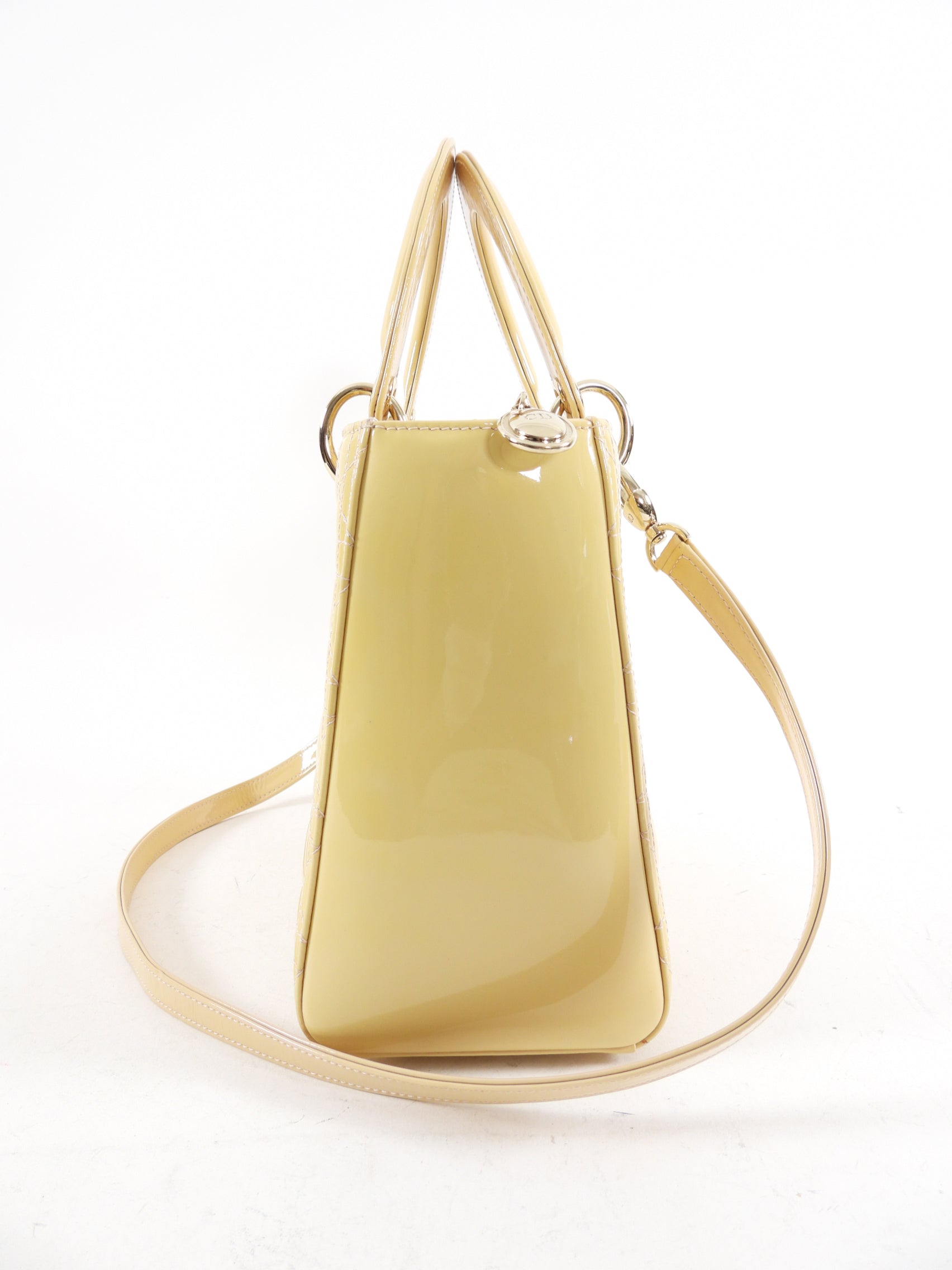 Christian Dior Lady Dior Medium Beige Cannage Patent Leather Handbag - Luxury Designer Tote for Women, Perfect for Work, Parties & Special Occasions