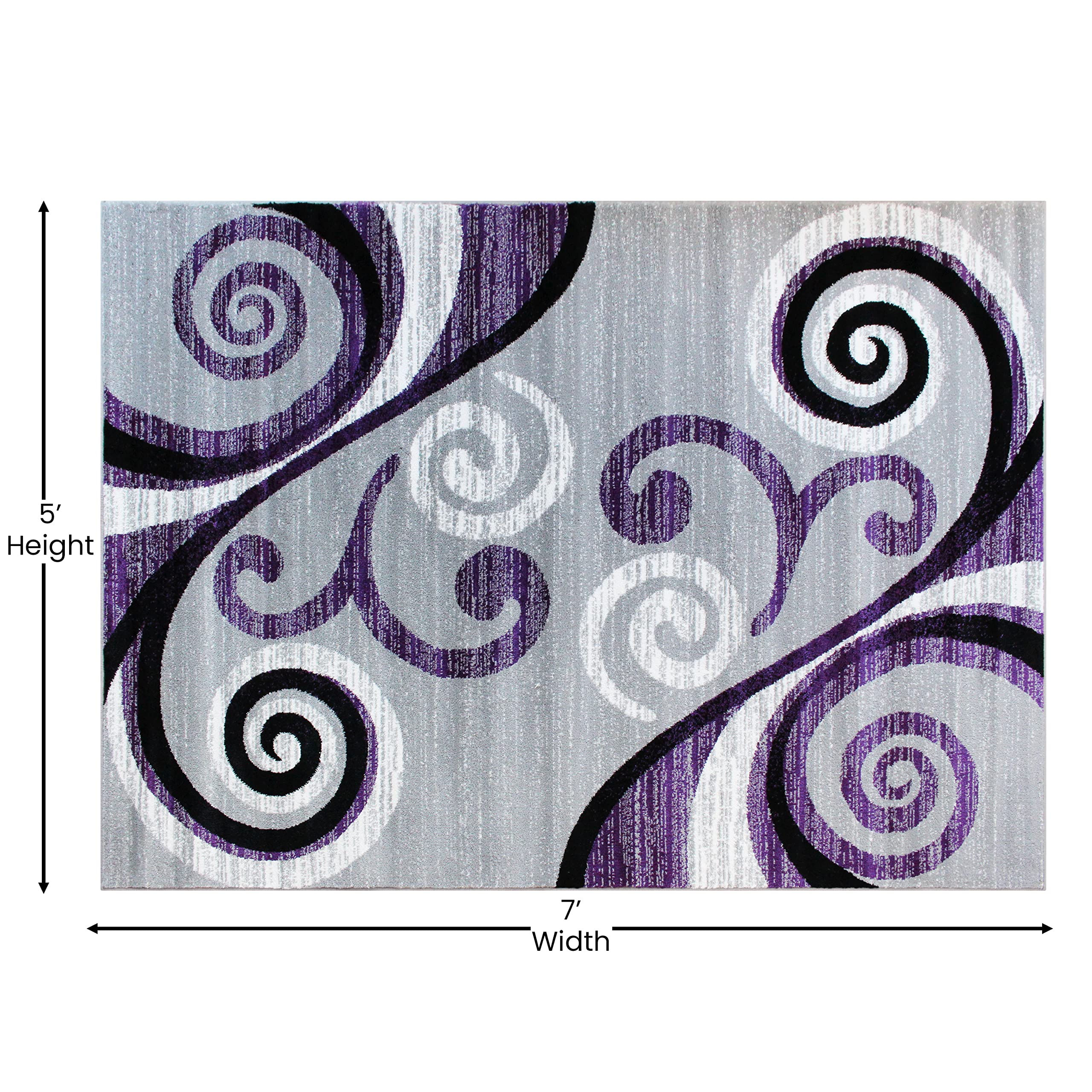 Flash Furniture Valli Collection 5' x 7' High Pile Purple Olefin Area Rug with Jute Backing - Soft Plush Living Room Carpet, Bedroom Decor, Entryway Runner - Perfect for Home, Office & Dorm Room Decor