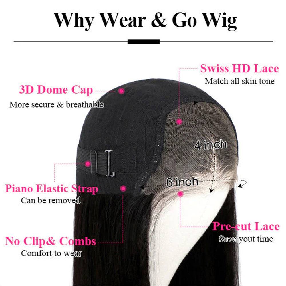 Eullair Glueless Straight Hair Wigs with Pre-Cut Lace 6x4 & 5x5 HD Closure - Beginner Friendly Human Hair Wigs for Everyday Wear & Special Occasions