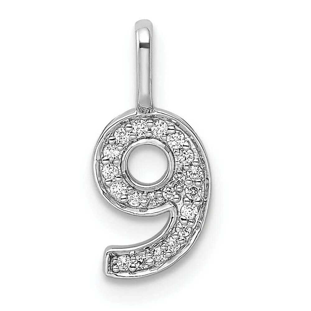 14K White Gold Diamond Women's Number 9 Charm Pendant - Elegant Bijou Jewelry for Birthdays, Graduation Gifts & Special Occasions