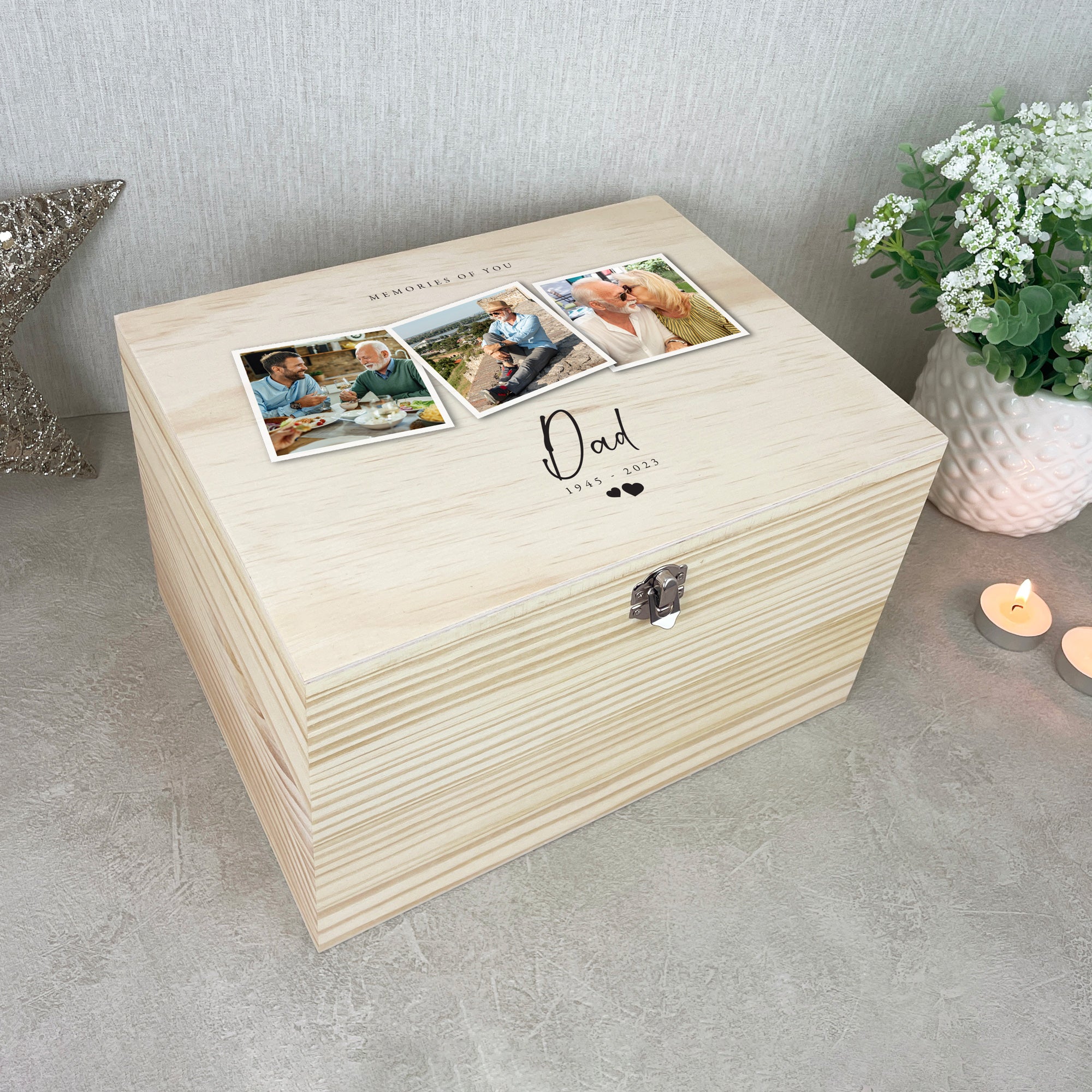 Personalized Pine Wood Memorial Photo Keepsake Box - Handcrafted Memory Chest for Ashes, Photos & Mementos (5 Sizes: 16cm, 20cm, 26cm, 30cm, 36cm) - Perfect for Funeral Remembrance, Wedding Anniversary Gifts & Family Heirlooms