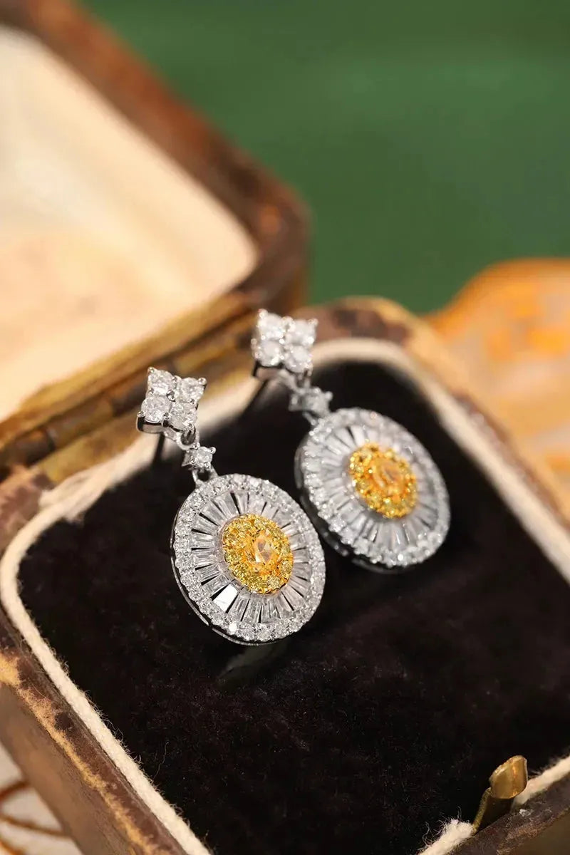 18K White Gold Oval Drop Earrings with Real Natural Yellow Diamonds | Luxury Women's Jewelry for Parties, Weddings & Special Occasions