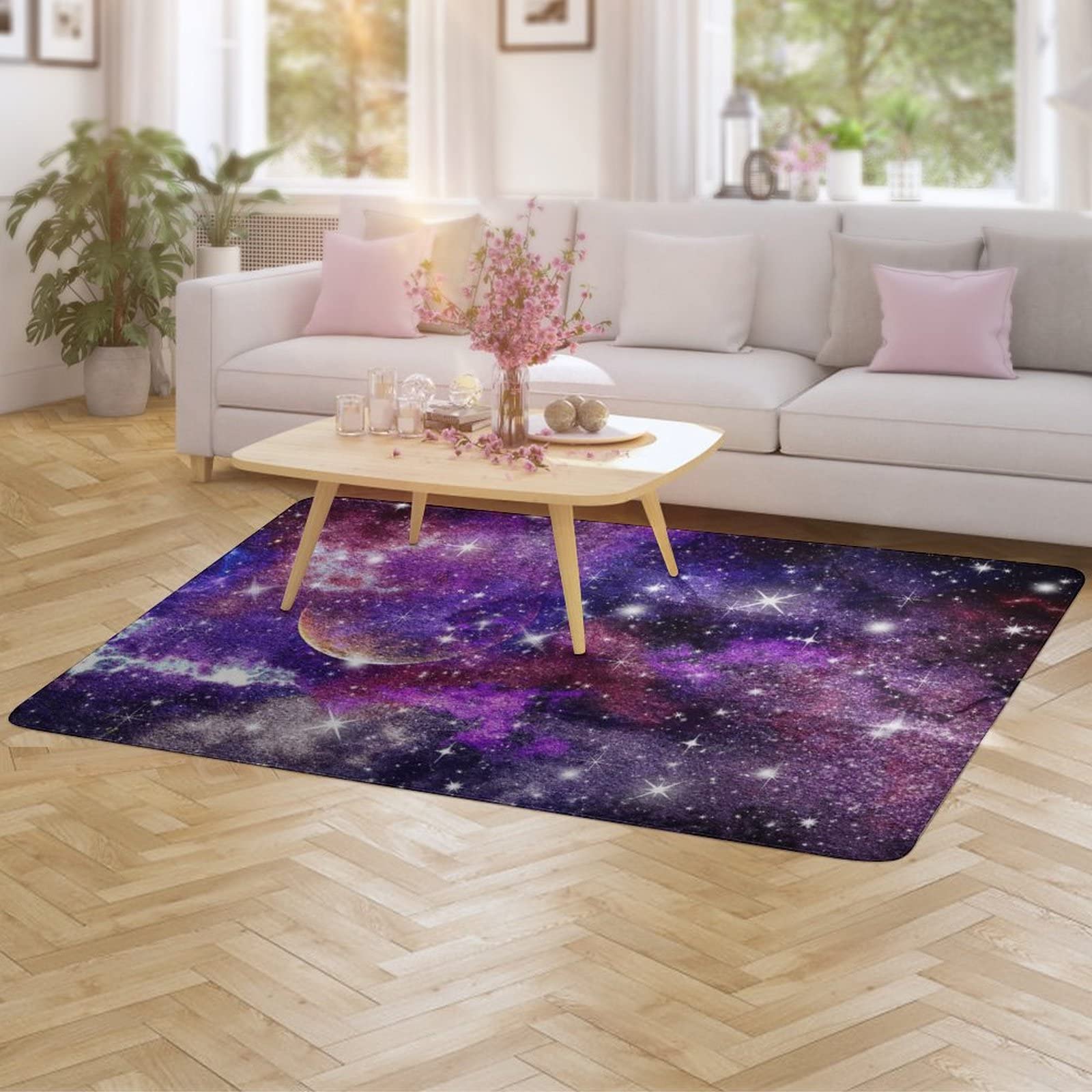 Galaxy Universe Starry Sky Rug - 5ft x 6.5ft Non-Slip Foldable Area Rug for Kids, Teens & Nursery - Space Nebula Stars Carpet for Bedroom, Living Room, Playroom, Dorm & Dining Room Decor - Perfect for Stargazing, Playtime & Cozy Home Atmosphere