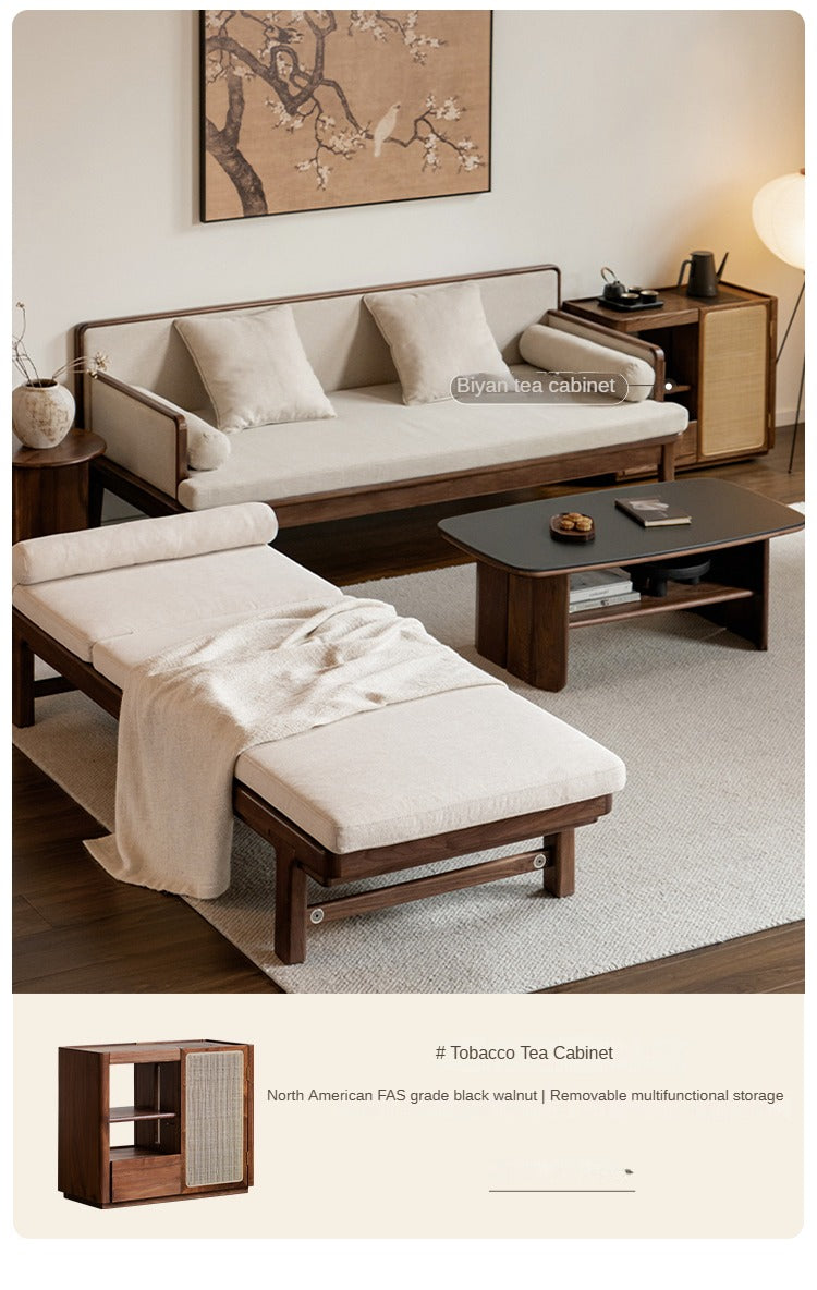 Premium Black Walnut Solid Wood Lounge Single Leisure Sofa Bed - Modern Convertible Daybed for Living Room, Bedroom & Small Spaces