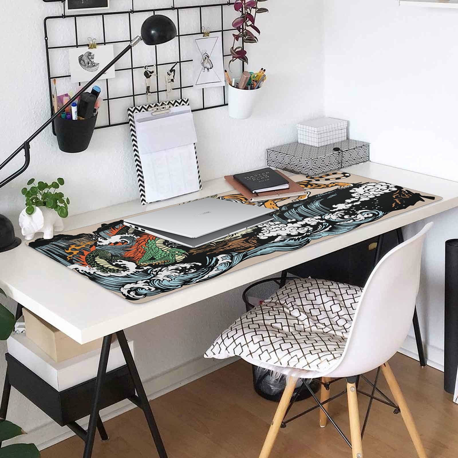 Large Gaming Mouse Pad with Chinese East Asian Dragon Design - 31.5x15.7x0.12 Inch Non-Slip Rubber Base Computer Mouse Mat for Gamers, Office & Study | Perfect for PC Gaming, Work Desks and Home Office Setup