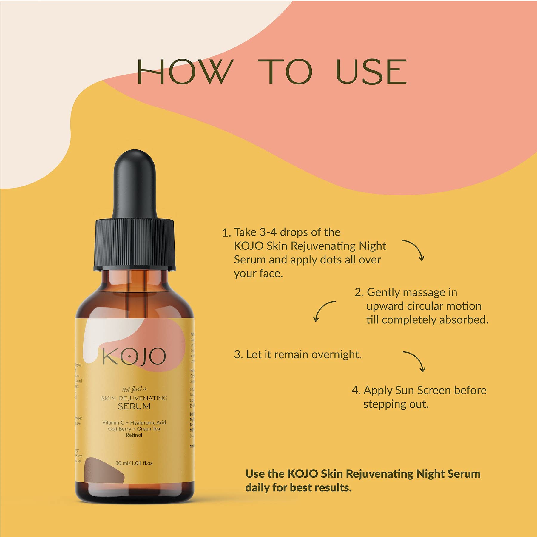 KOJO Vitamin C Serum with Hyaluronic Acid, Goji Berry & Green Tea | Anti-Aging, Brightening & Acne Treatment | Retinol Collagen Booster for Dark Spot Reduction | 30ml Face Serum for Men & Women | Perfect for Daily Skincare Routine & Nighttime Repair