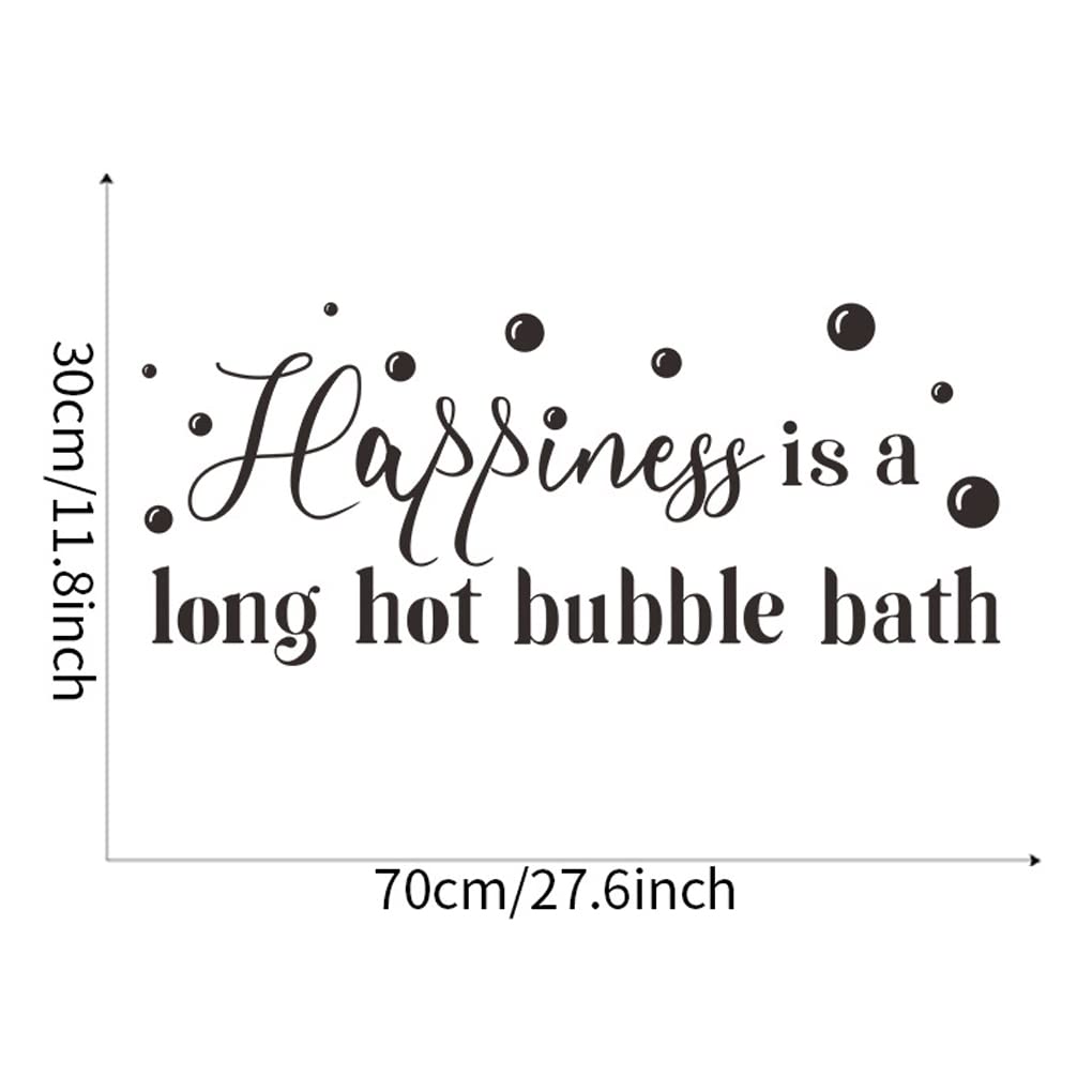 Happiness is a Long Hot Bubble Bath - Funny Bathroom Quote Decal Sticker (27.6x11.8 Inch) - Waterproof Vinyl Wall Art for Shower, Tub & Home Decor