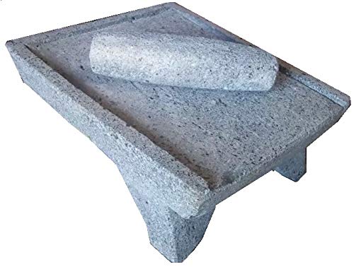 Authentic Mexican Volcanic Lava Rock Metate & Mano Mortar - Handmade in Mexico for Grinding Corn, Spices, Seeds & Chocolate (Size #12) | Perfect for Traditional Mexican Cooking, Home Kitchens & Artisan Food Preparation