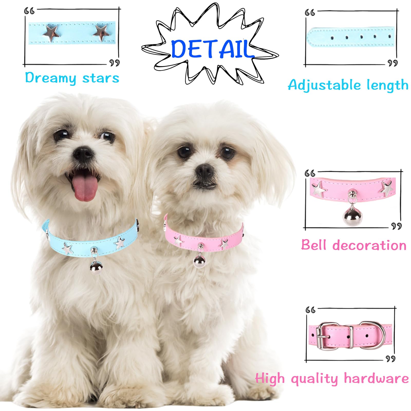 Adjustable Dog Collar with Bell & Star Studs - Pet Necklace for Small Medium Large Dogs & Cats | Perfect for Walks, Training & Fashion Accessories