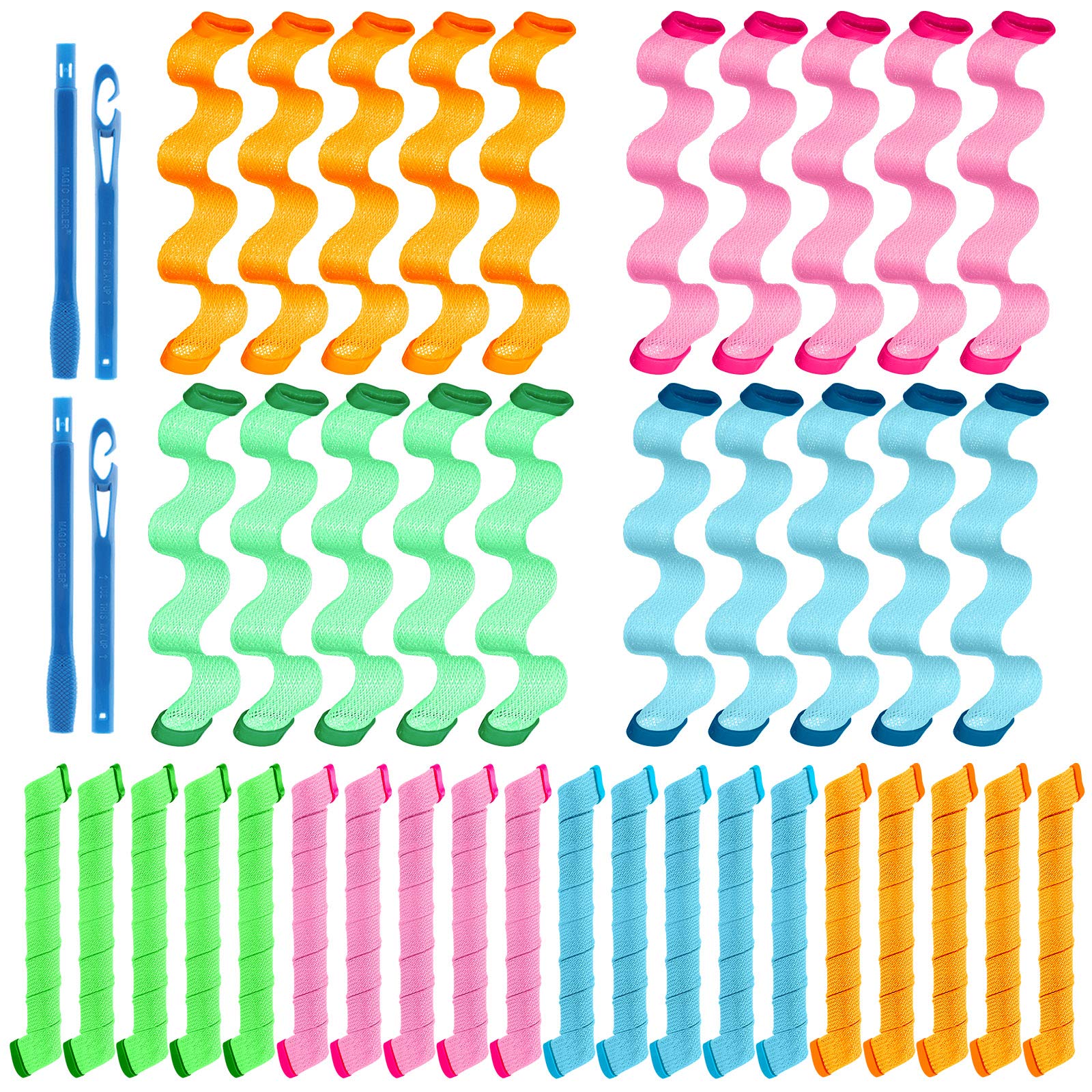 42-Piece No Heat Hair Curlers Set for Spiral Curls - 40 Magic Rollers & 2 Styling Hooks - Safe Heatless Curling Rods for Long Hair (25cm/9.84