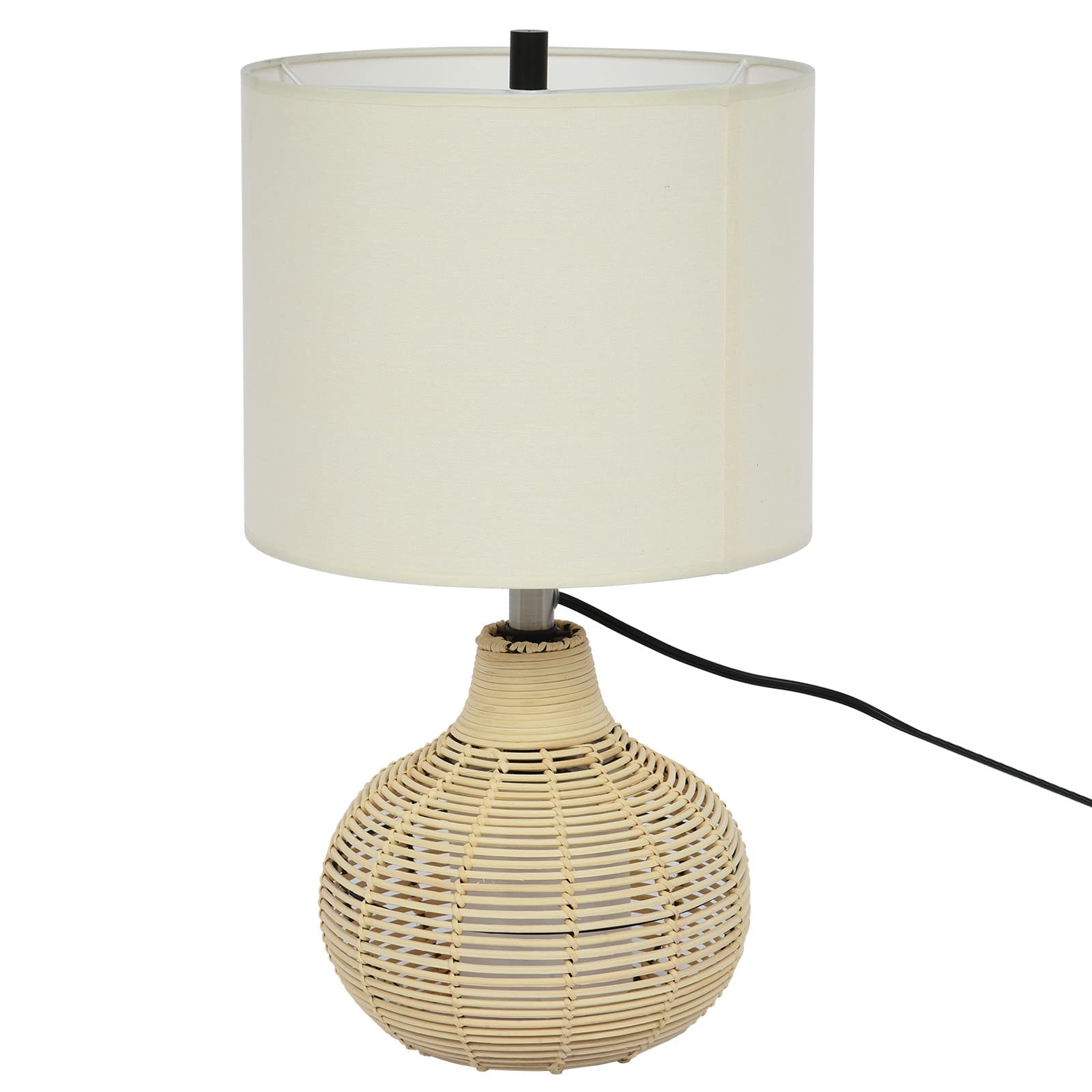 European Style Rattan and Linen Woven Desk Lamp - Mini Decorative Table Light with Metal Hardware (Beige, 23x23x56cm) - Perfect for Home Office, Bedside, Living Room, and Study Decor
