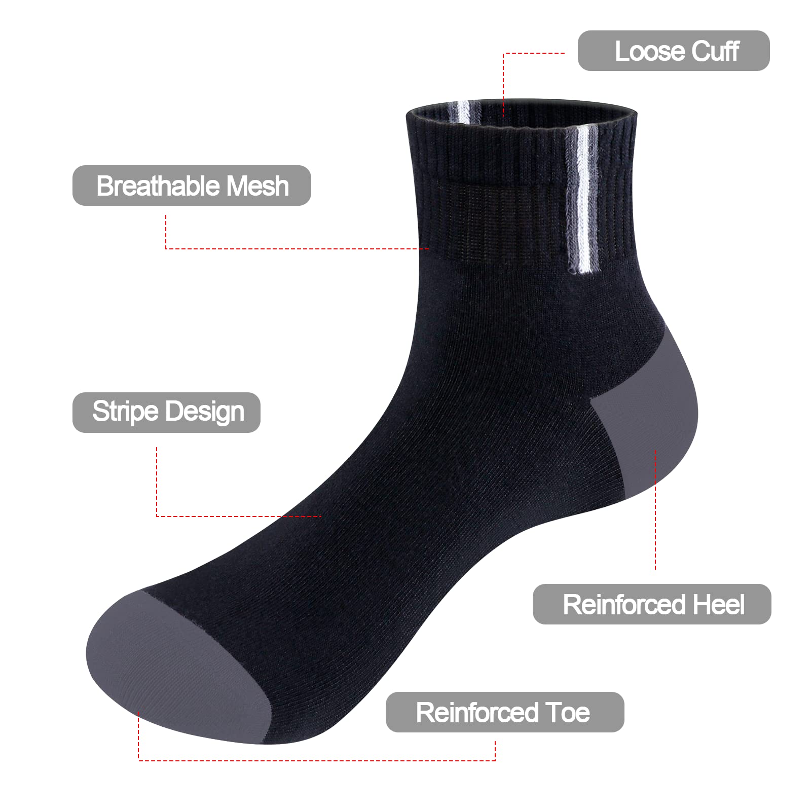 Breathable Bamboo Ankle Socks for Men - Moisturizing Thin Mid Crew Casual Socks (5/10 Pairs) - Perfect for Work, Gym & Everyday Comfort