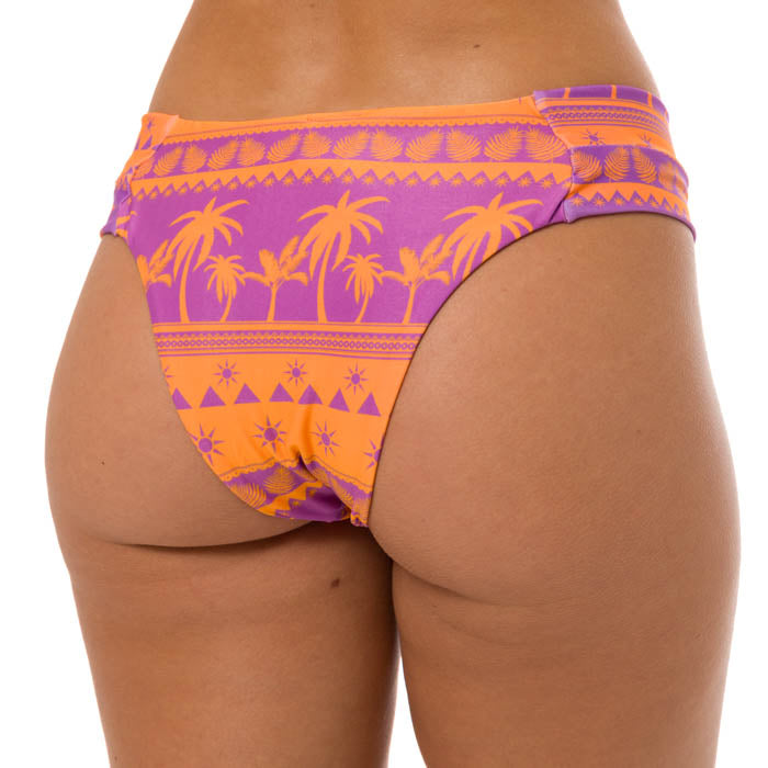 Brazilian Wide Side Bikini Bottom - Orange & Purple Coconut Print - Perfect for Beach Vacations, Pool Parties & Tropical Getaways