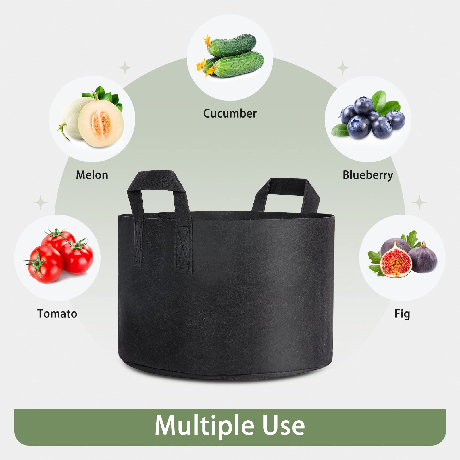 GreatBuddy 10 Gallon Grow Bags 12-Pack - Heavy Duty Fabric Plant Pots with Sturdy Handles & Reinforced Stitching - Includes Free Plant Labels - Ideal for Indoor/Outdoor Gardening, Vegetables, Flowers & Herbs