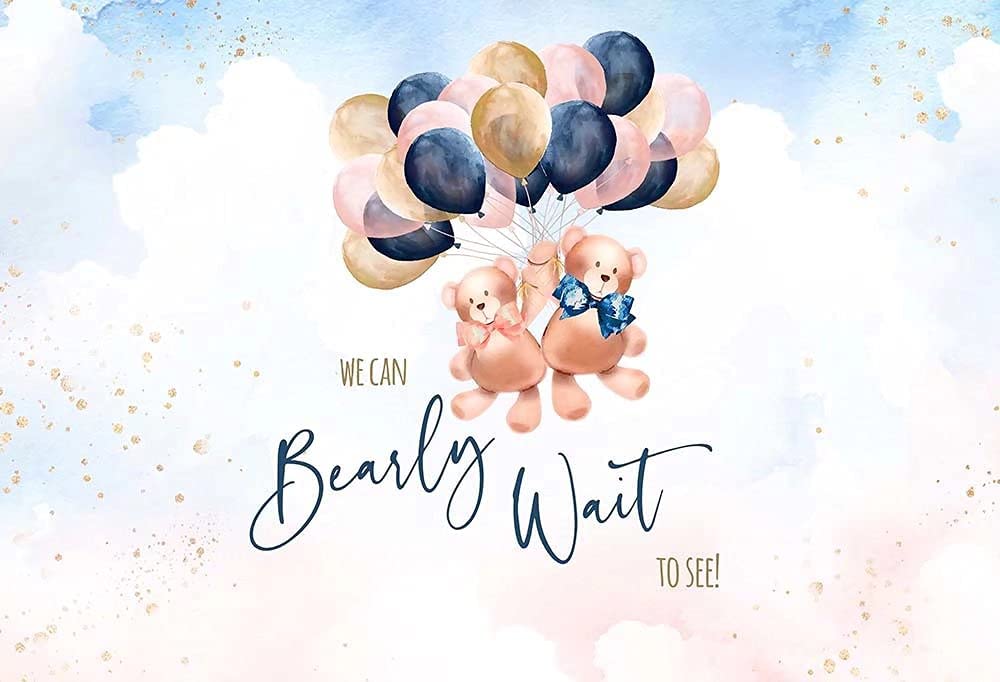 HUAYI Gender Reveal Backdrop - 10x6.5ft Cute Bear Baby Shower Decoration Banner for Twins Boy/Girl Reveal Party | Perfect for Baby Showers, Gender Reveals & Nursery Decor