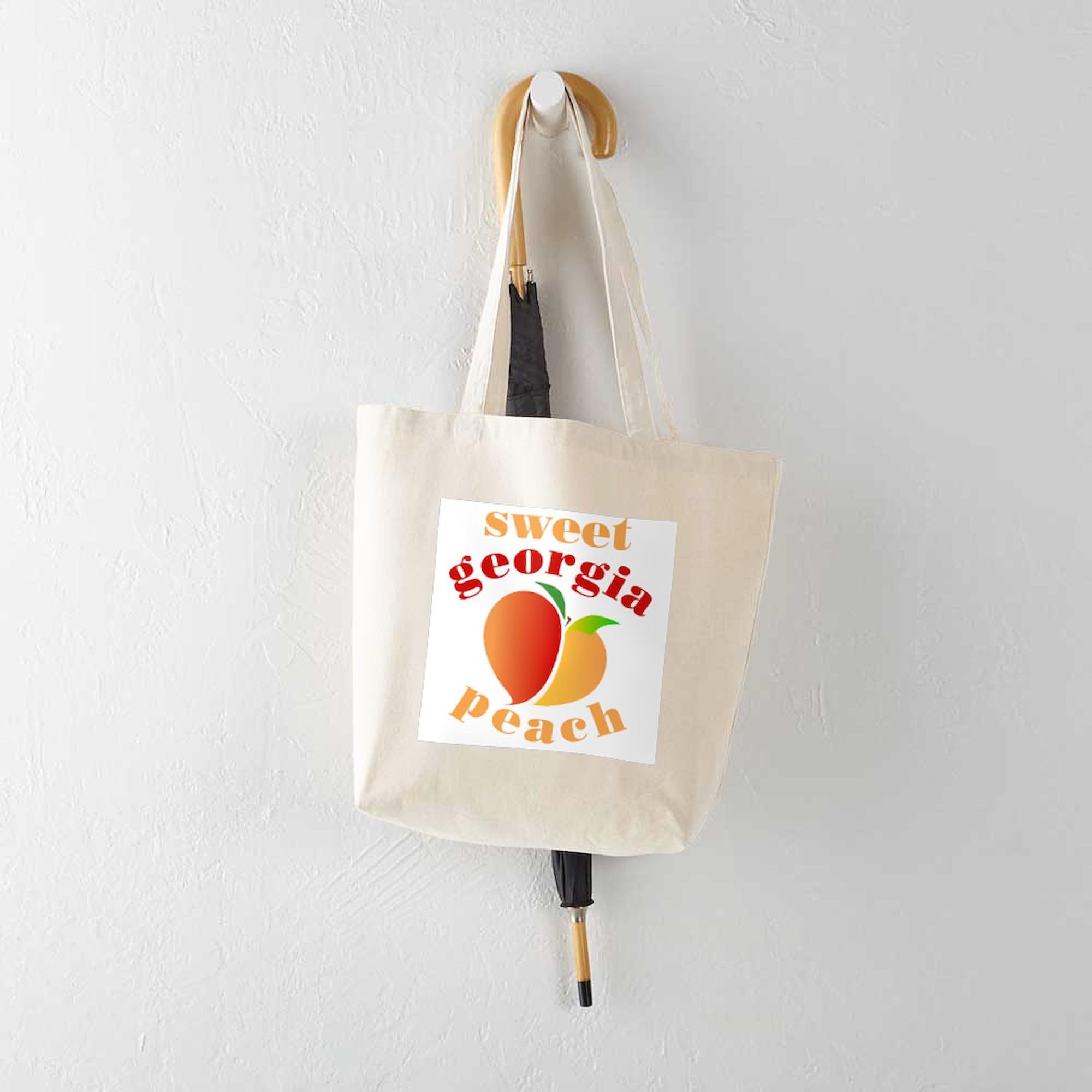 Sweet Georgia Peach Tote Bag - Natural Canvas Reusable Shopping Bag for Groceries, Beach & Farmers Market | Eco-Friendly Cotton Tote with Unique Design