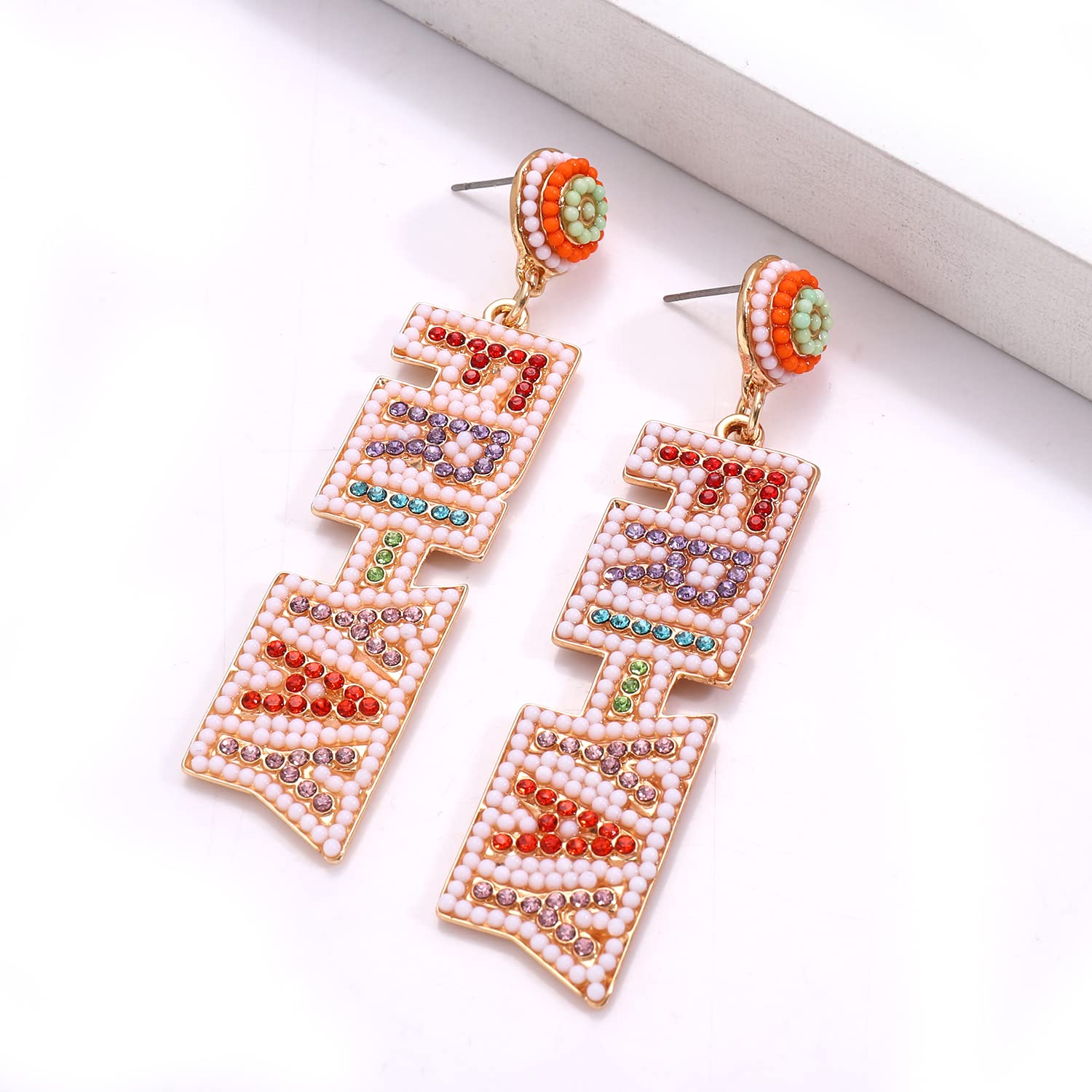 Stylish Beaded Dangle Earrings for Women - Colorful Rhinestone Teacher Jewelry - Perfect Back to School & Teacher Appreciation Gift - Great for Classrooms, Graduation, and Professional Workwear