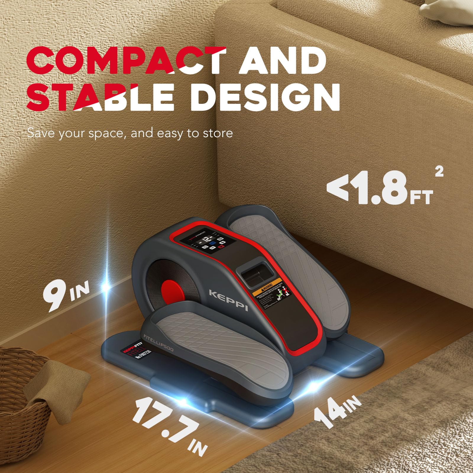 KeppiFitness Under Desk Elliptical Machine - Quiet Mini Leg Exerciser for Home & Office with Remote Control | Electric Seated Pedal for Seniors & Adults | Improve Circulation & Burn Calories While Working or Watching TV