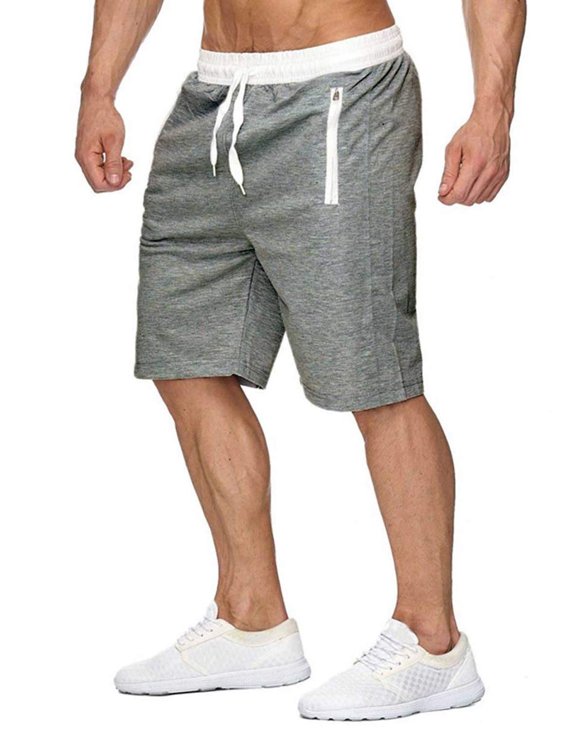 Men's Elastic Waist Drawstring Workout Shorts with Zipper Pockets - Lightweight Summer Running, Gym & Casual Wear