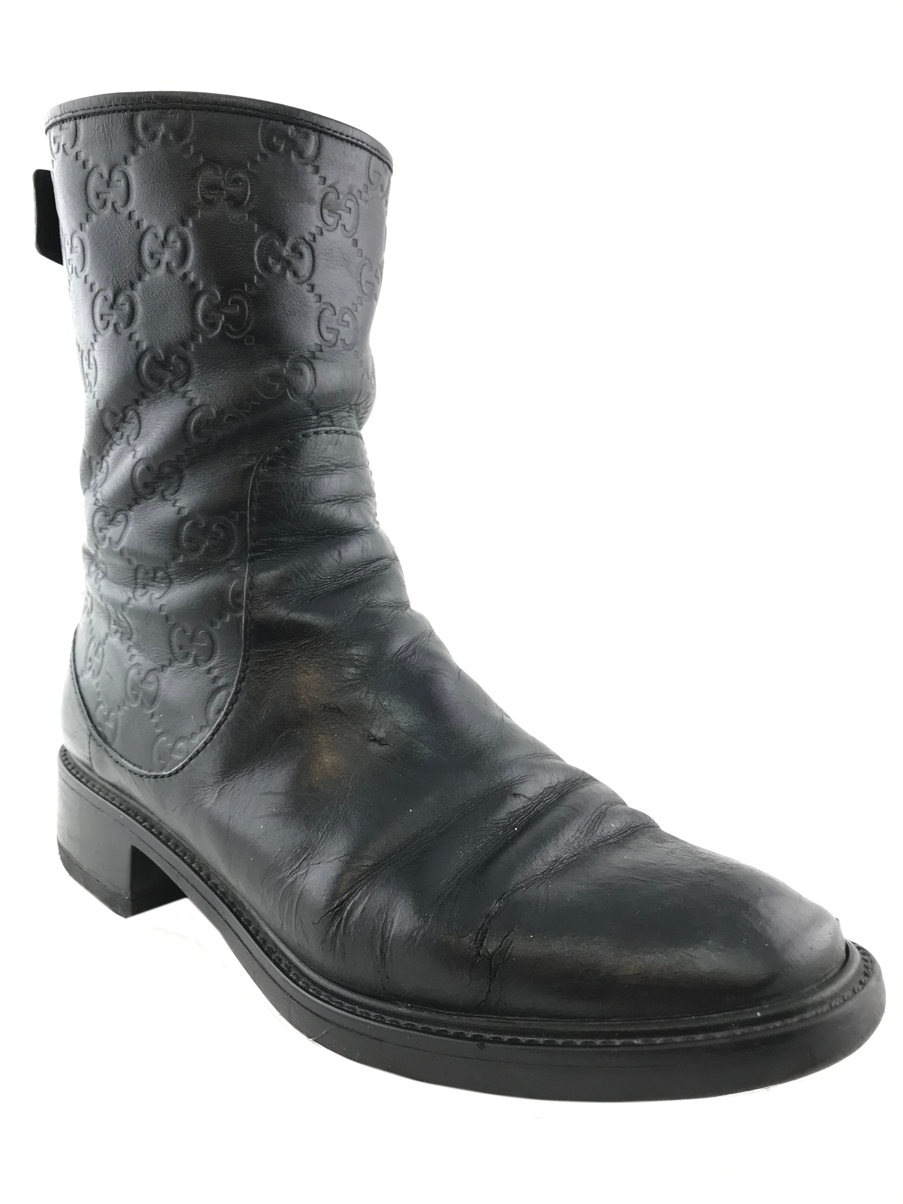 Gucci GG Monogram Embossed Leather Ankle Boots Women's Size 9.5 - Stylish & Comfortable for Office, Party & Night Out