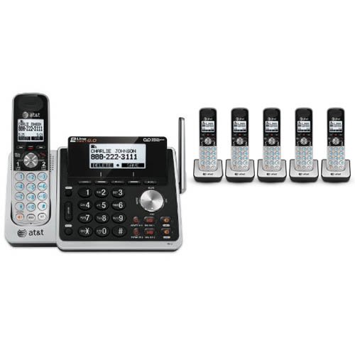 AT&T TL88102 + (5) TL88002 6-Handset Expandable Cordless Phone System with 2-Line DECT 6.0 Technology - Perfect for Home & Office Communication