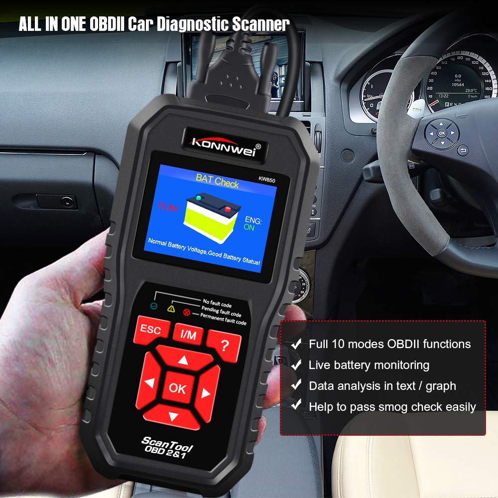 KW850 OBD2 Scanner & KW510 Battery Charger Tester - Professional Car Diagnostic Tool & 12V Auto Battery Tester - Perfect for Mechanics, DIY Enthusiasts & Home Garage Use