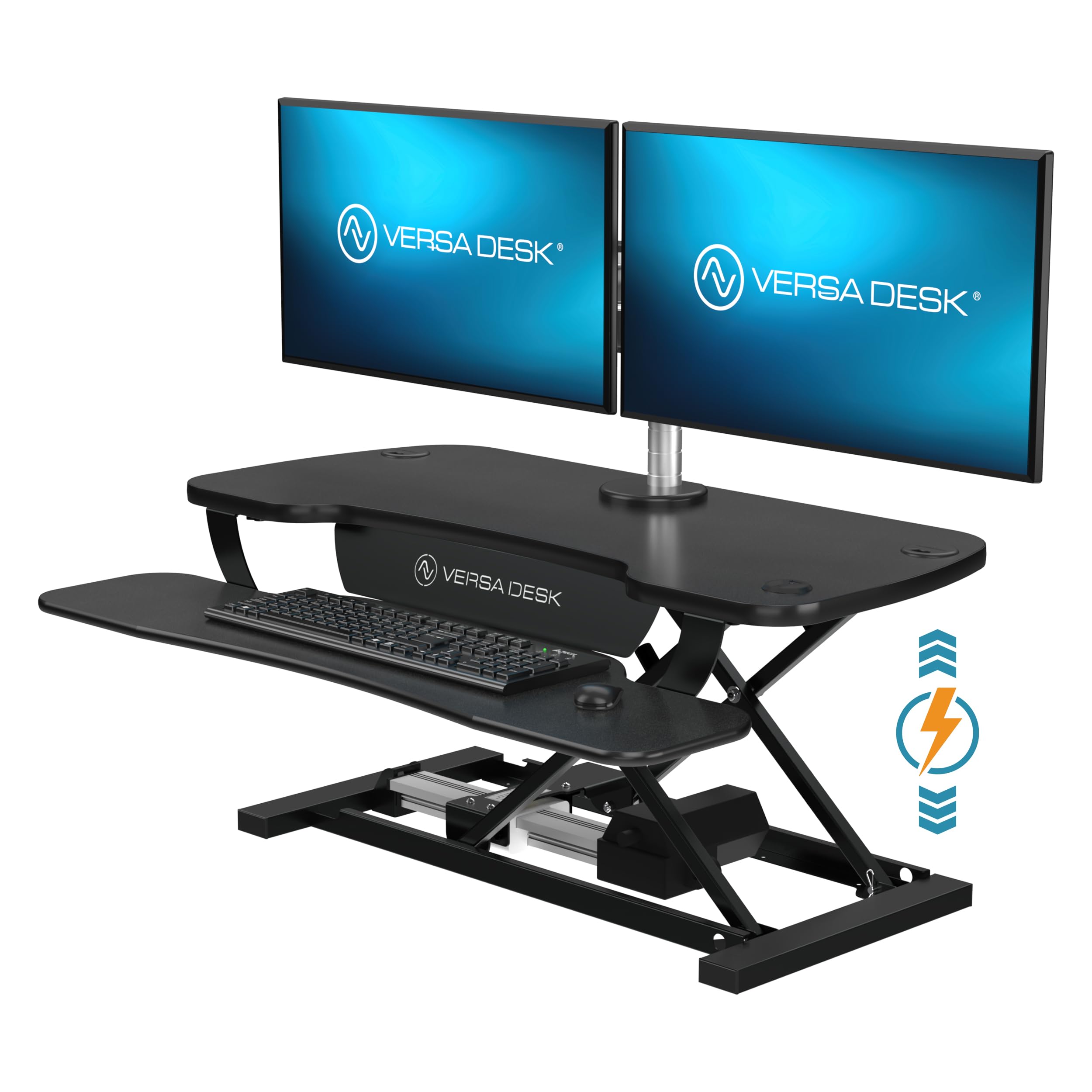 VERSADESK PowerPro 36 Inch Electric Standing Desk Converter - Height Adjustable Sit Stand Desk Riser for Home & Office - Dual Monitor & Laptop Workstation with Wide Keyboard Tray & USB Port - Black - Perfect for Remote Work, Gaming & Ergonomic Workspace Setup