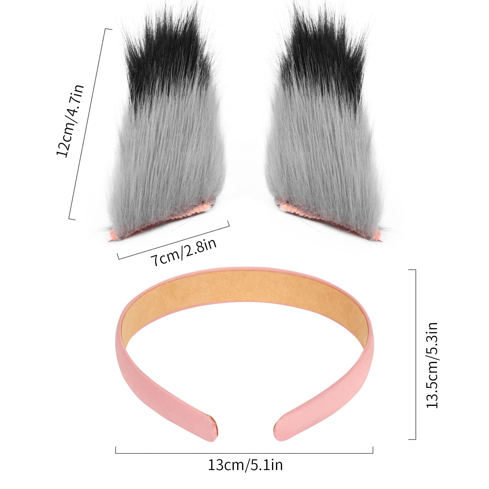 HAOAN COSYEARS Faux Fur Wolf Fox Tail & Clip Ears Set - Realistic Animal Tail Costume Accessories for Halloween, Cosplay, Anime Conventions & Themed Parties