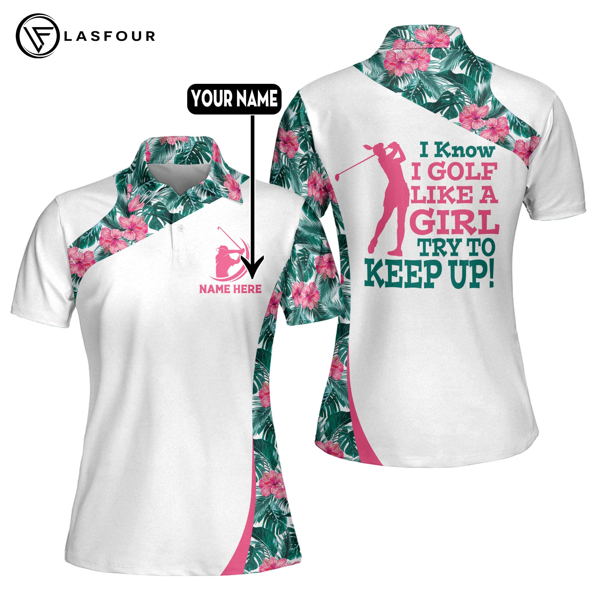 LASFUN Custom Women's Golf Shirts Short Sleeve - 3D Printed Funny Golf Outfits for Ladies - Moisture Wicking Performance Polo for Golfing, Practice & Casual Wear