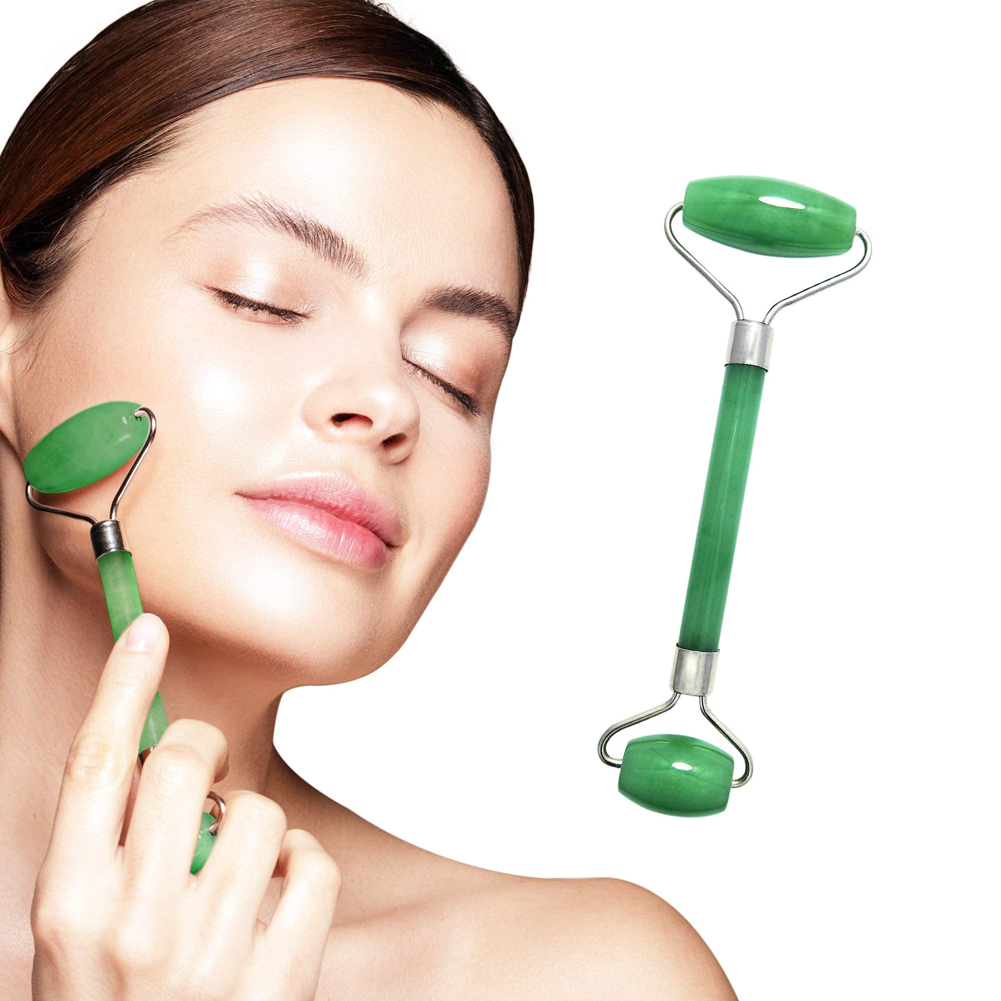 Natural Green Jade Face Roller for Healthy Skin - Jade & Crystal Roller for Facial Massage & Relaxation - Perfect for Skincare Routine & Stress Relief