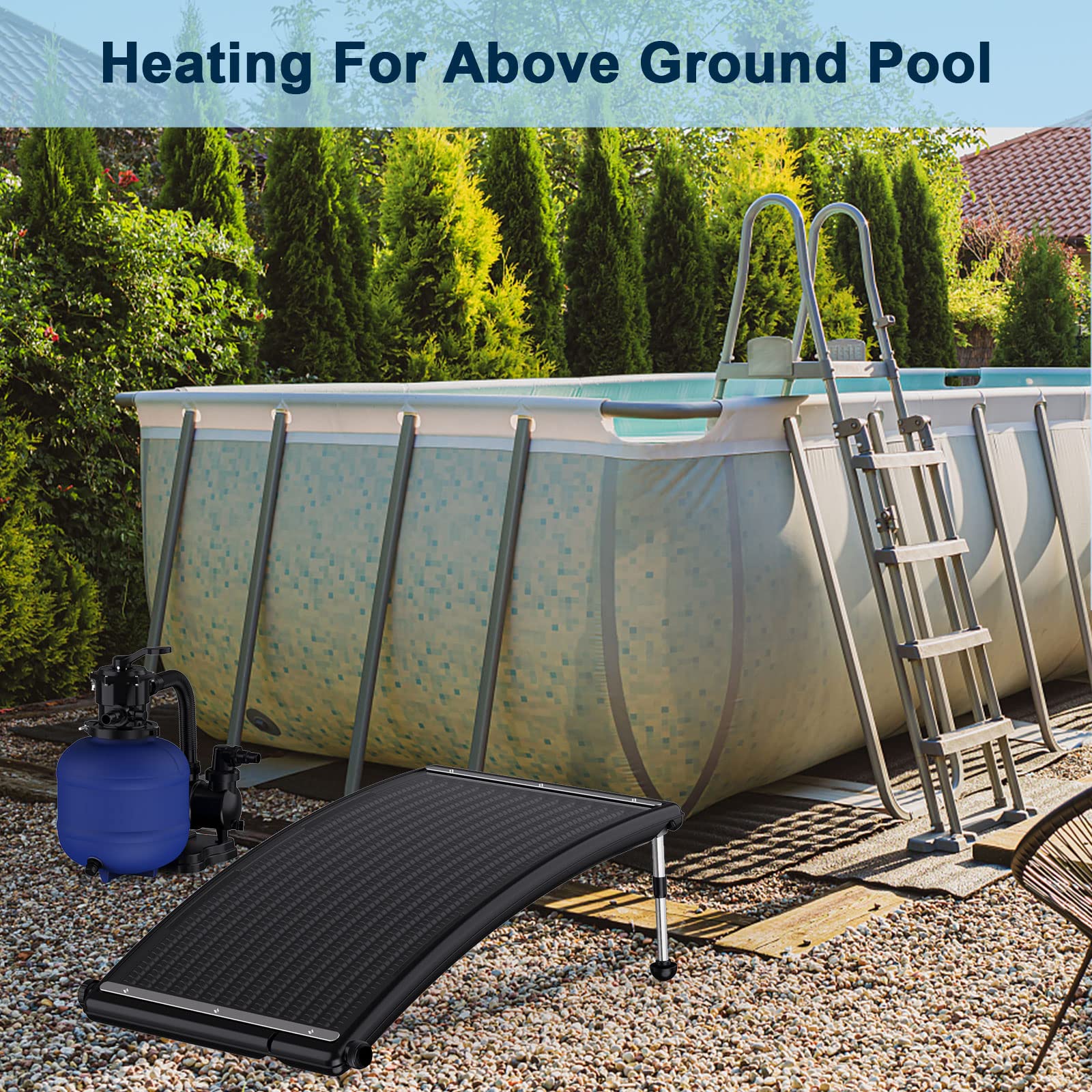 Efficient Curve Solar Pool Heater for Above-Ground & Inground Pools - Includes 2 Hoses, Clamps & Adapters | Extend Swimming Season & Save Energy