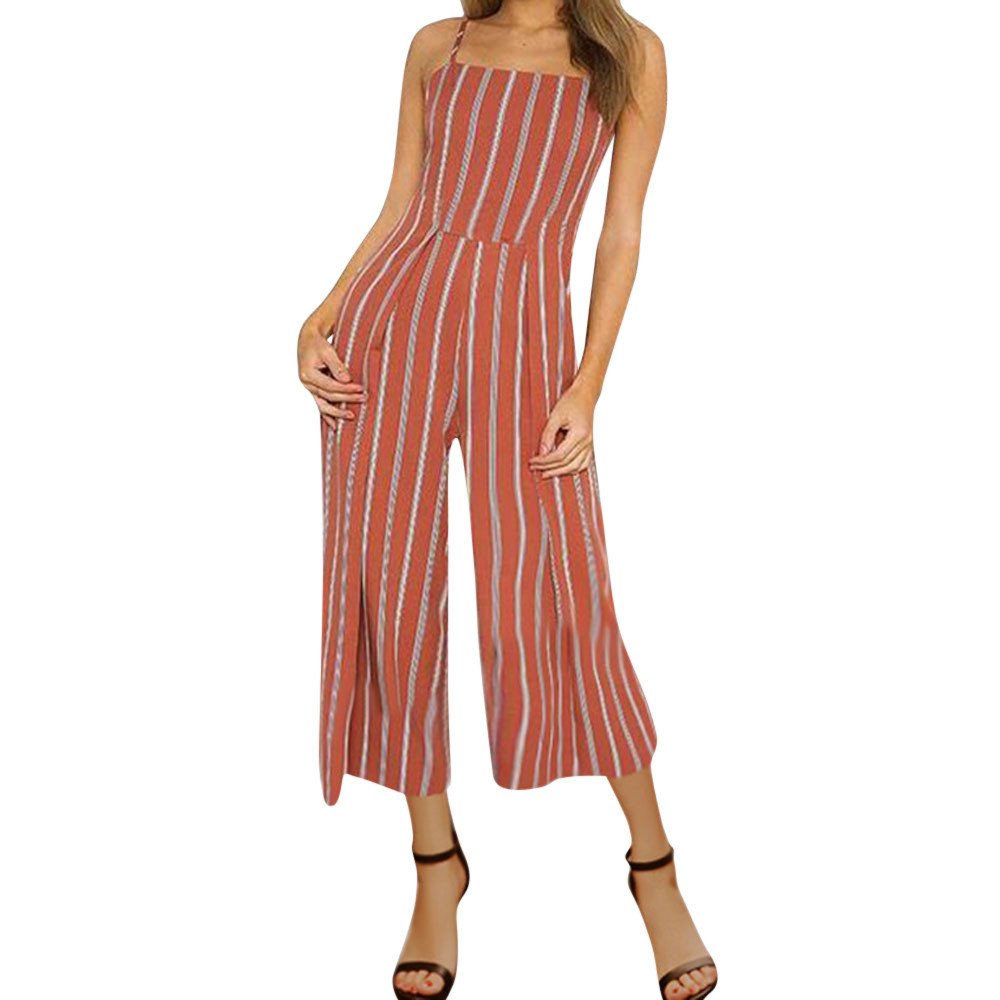 Women's Striped Sleeveless Jumpsuits & Rompers - Casual Long Pants Summer Outfits for Beach, Travel, and Everyday Wear