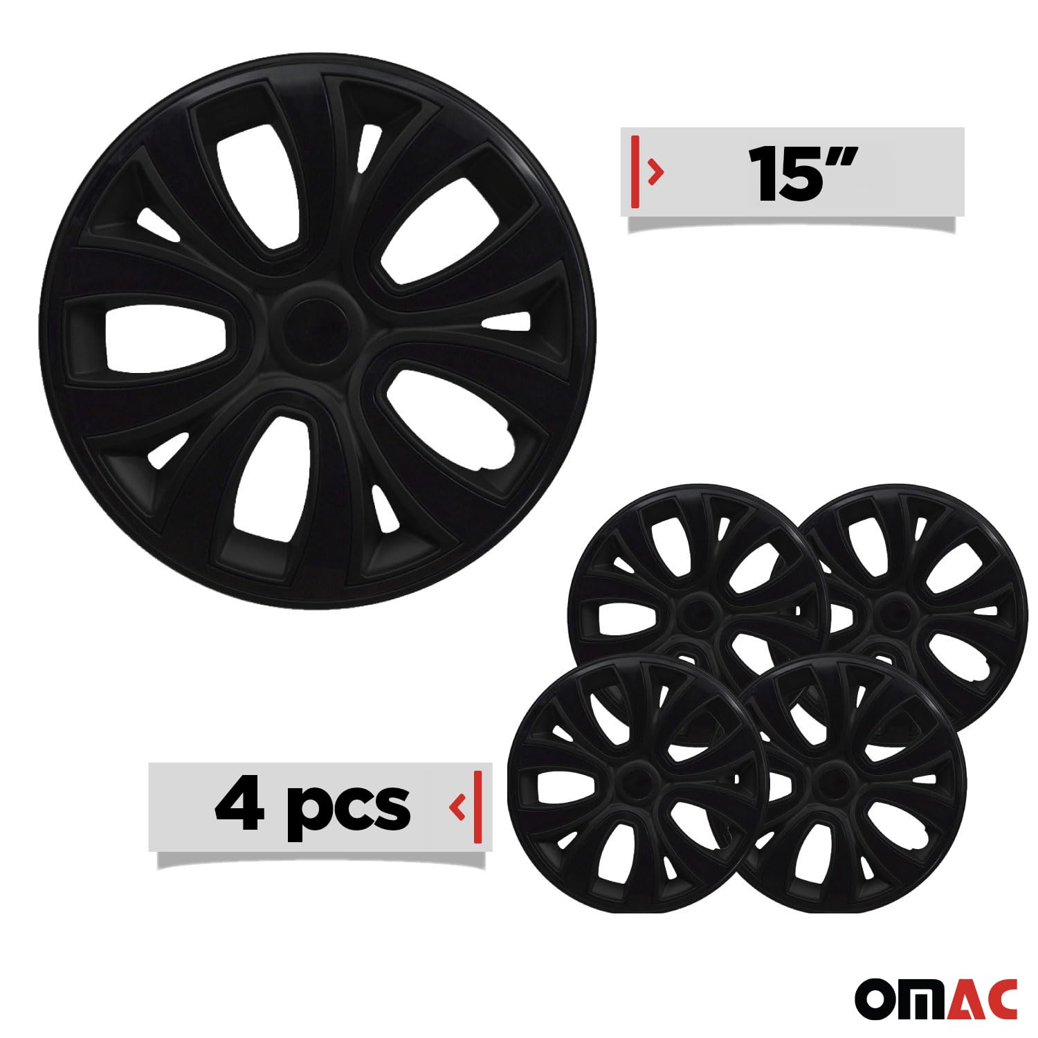 OMAC - 15 Inch Glossy Black Hub Caps Set of 4 for Hyundai Elantra | Premium Snap-On Wheel Covers | Durable Replacement Rim Accessories | Perfect for Car Upgrades & Protection