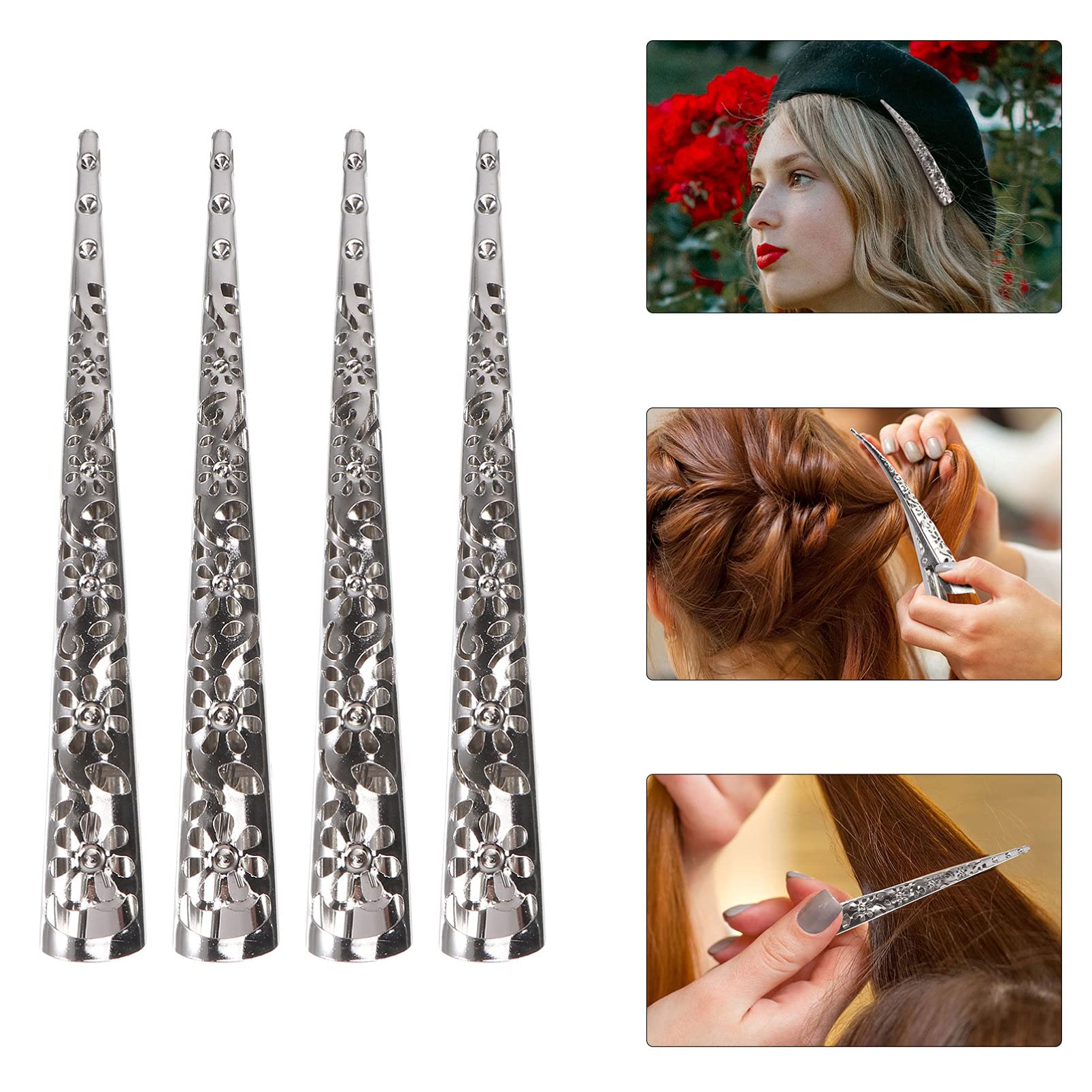 Lurrose Women's Hair Clips 4pcs - Duckbill Hair Clips with Teeth, Non-Slip Metal Alligator Hair Grip for DIY Styling & Decorative Use - Perfect for Updos, Ponytails & Everyday Hairstyles
