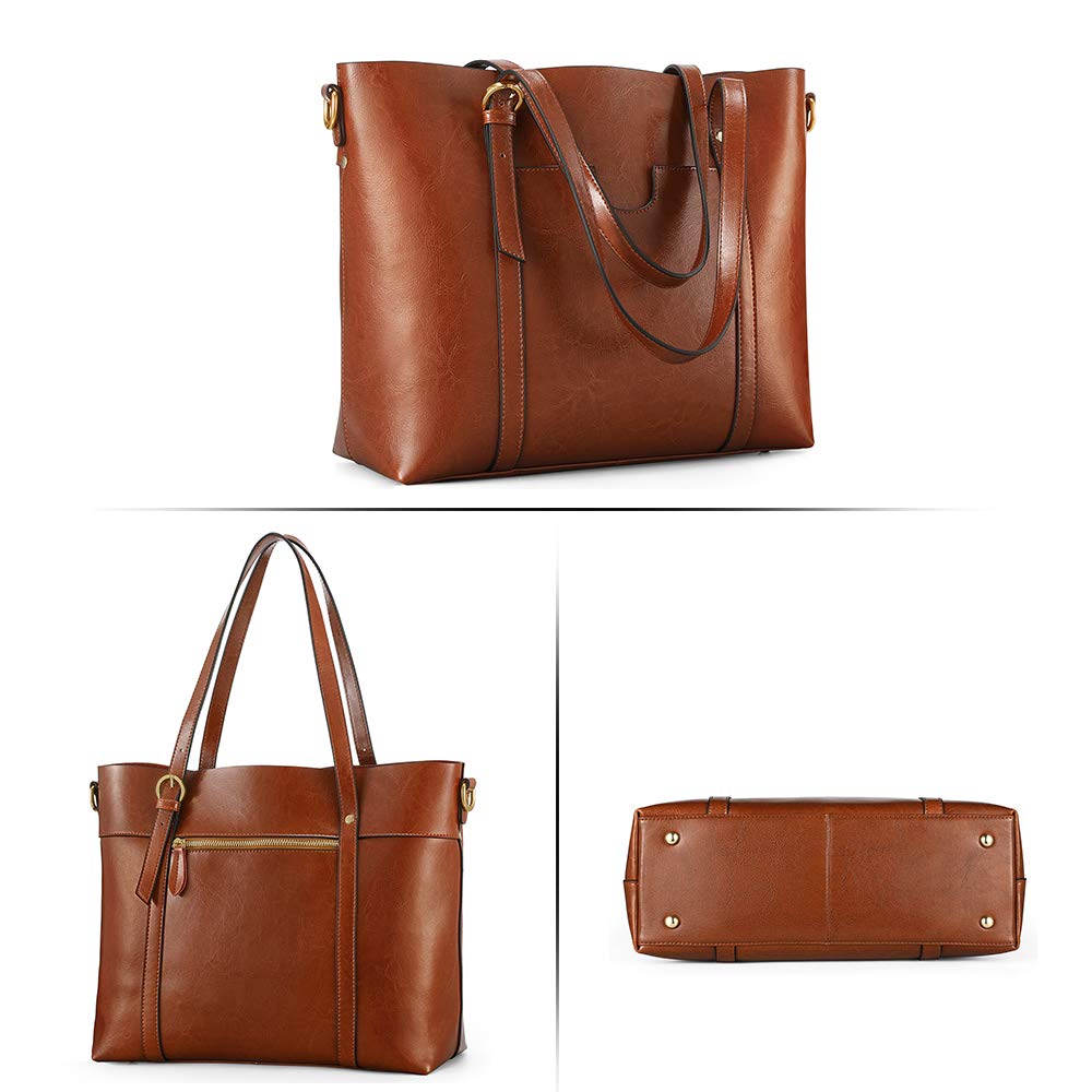 Genuine Leather Women's Tote Bag - Soft Vintage Shoulder Purse with Top Handle, Large Capacity Fashion Handbag for Work, Travel & Everyday Use