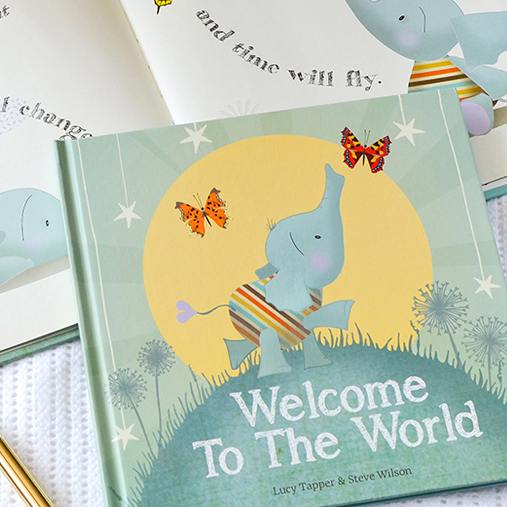 Personalized Esme Elephant Plush Toy with Snuggle Wrap & Storybook - Blue | Cute Baby Shower Gift & Nursery Decor | Perfect for Newborn Cuddles & Bedtime Comfort
